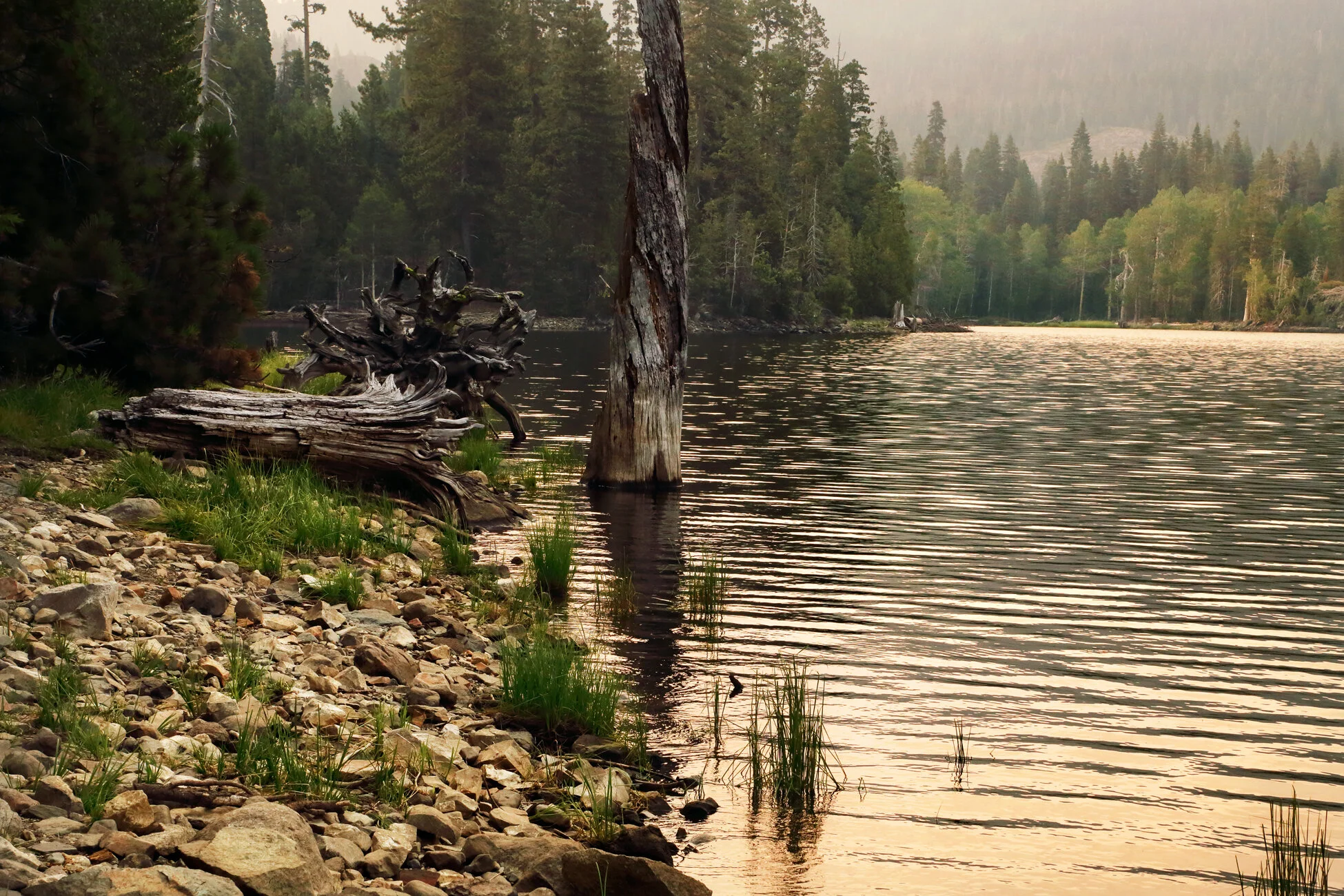 Smokey Sunrise Sierra Lake