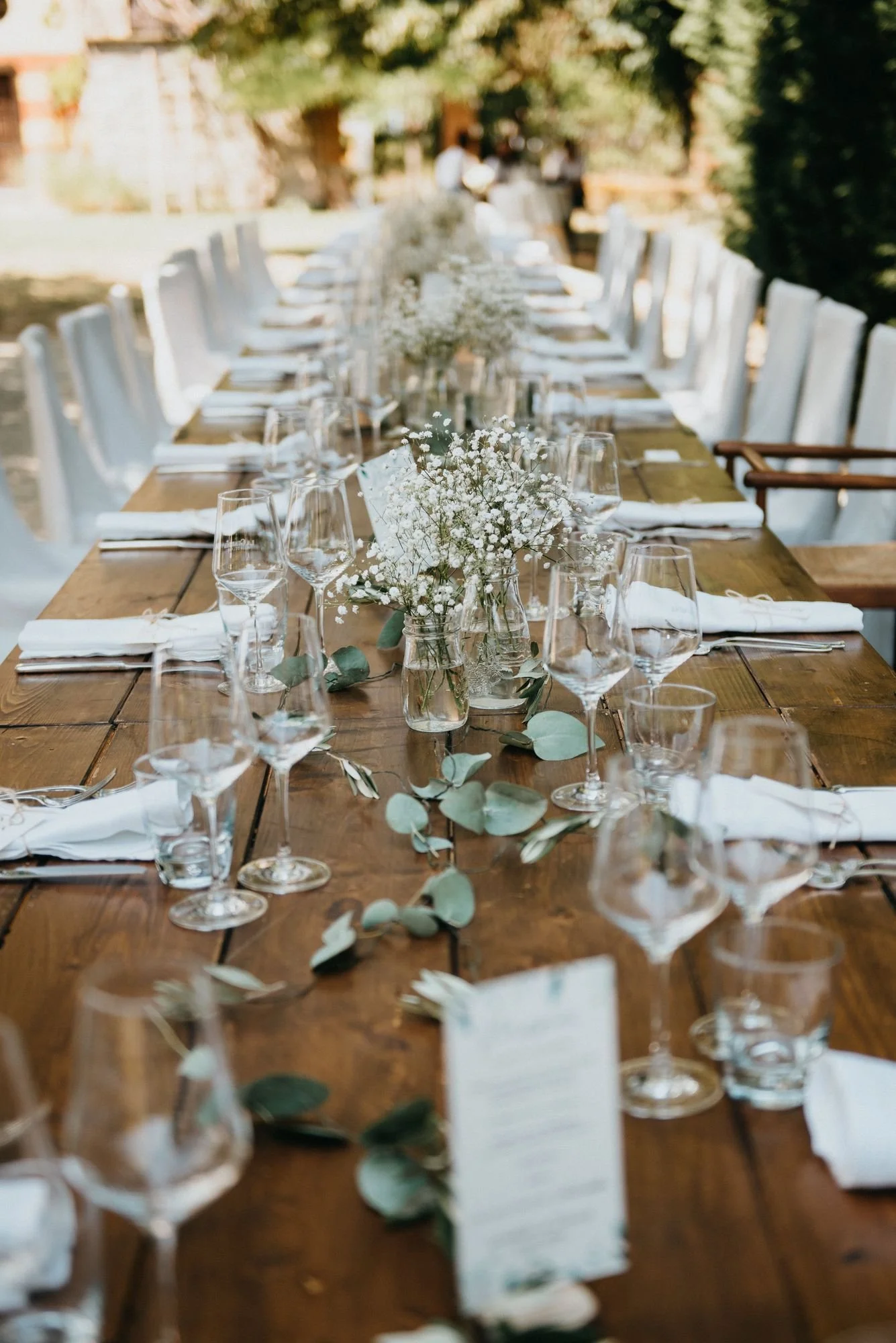 Tavolata di un ricevimento di matrimonio a Villa Delfini