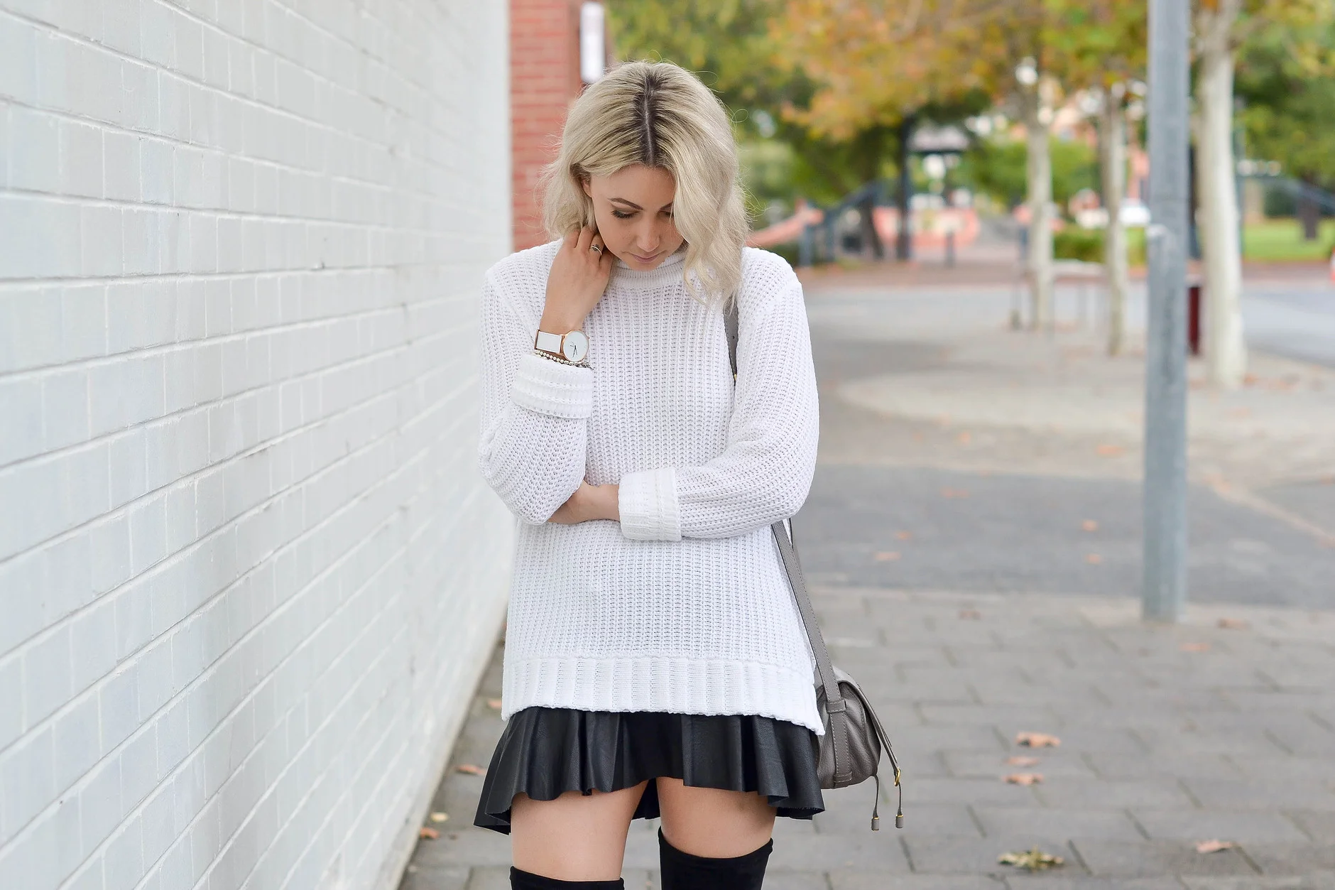 Outfit: Shilla Divine Jumper from Lock & Key Clothing , Faux leather skirt from Zara, Chloe Bag from Matches Fashion, Why Watches Watch and Mollini Laurit Boots from Lock & Key Clothing