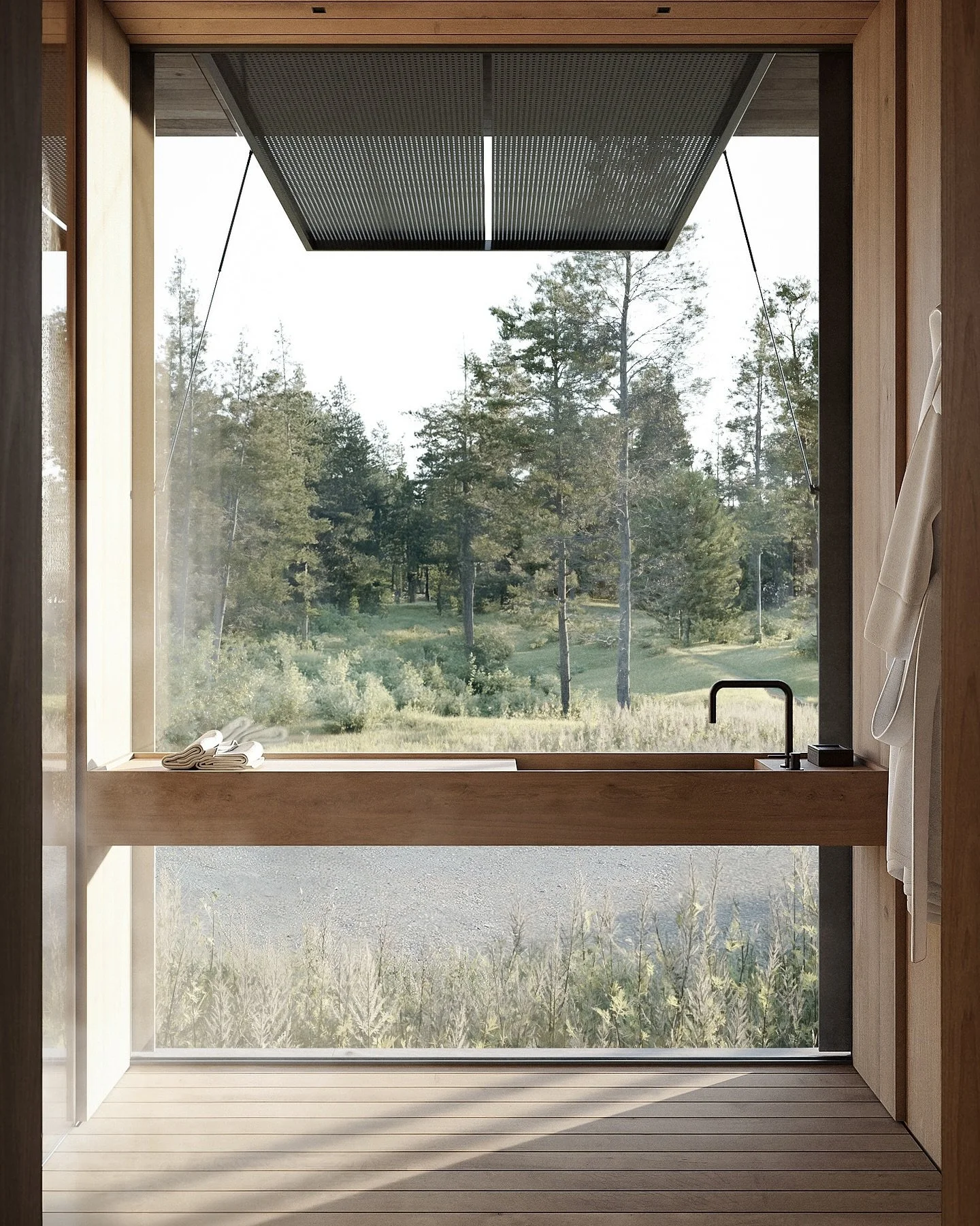 Black Swan House, Scotland.
Recently granted planning approval. A view of the master en suite looking east towards dawn.
The dynamic façade allows the home to open completely to nature or close down when our clients are away.
#BlackSwanHous