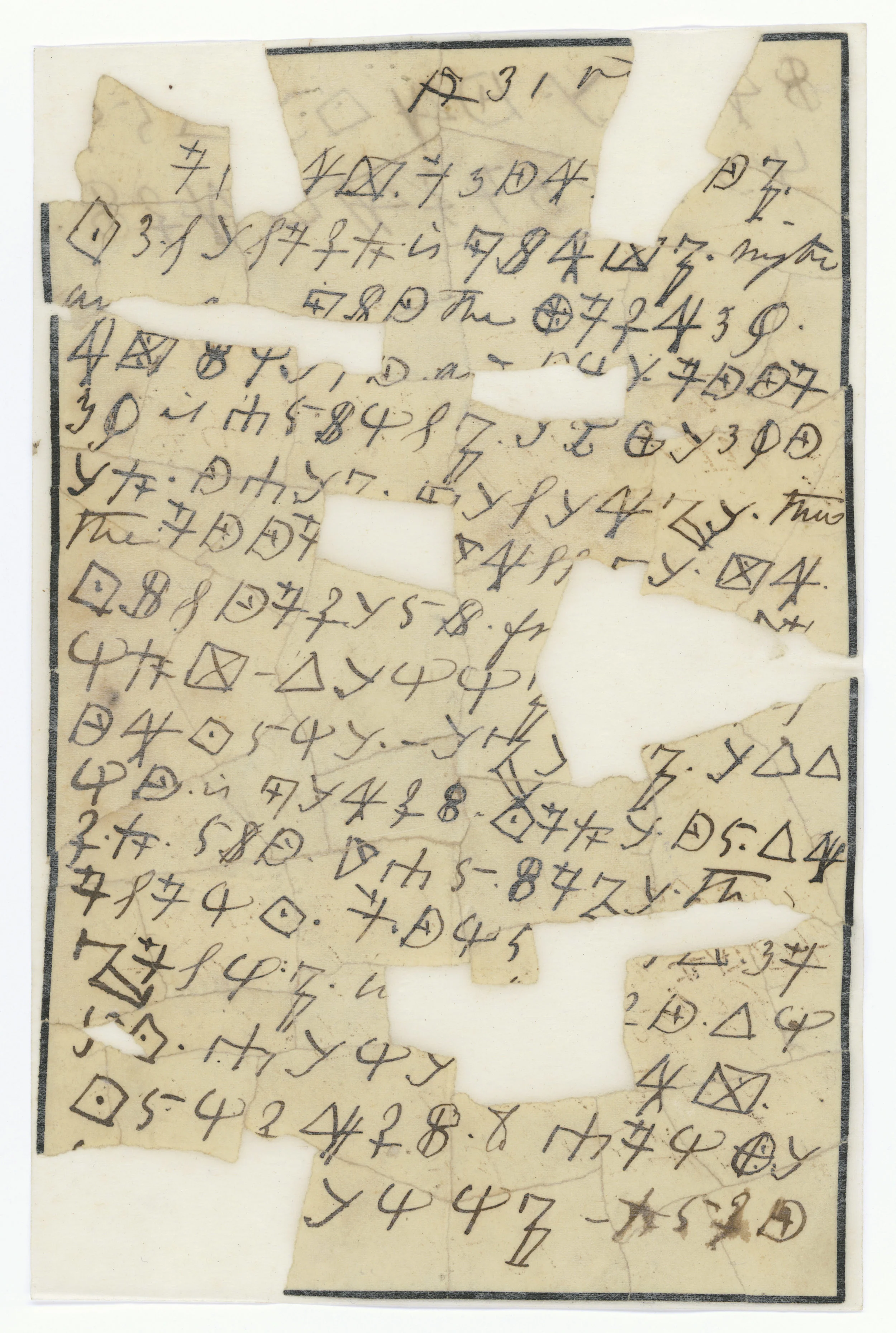  This is one of Rose’s coded letters, filled with symbols only she and those with her special cipher could read.    Courtesy of the National Archives and Records Administration  
