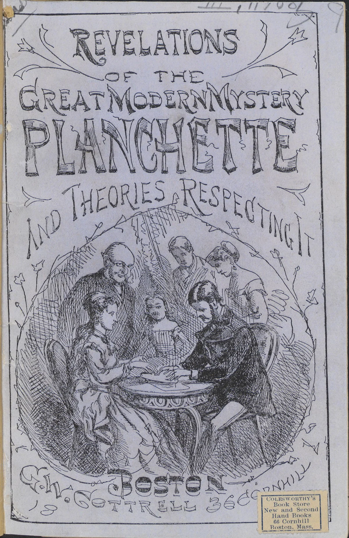  You don’t need to go out to see a professional medium: you can get a planchette and get your house haunted in no time!  From  Revelations of the great modern mystery, planchette, and theories respecting it . Boston: G.W. Cottrell, 1868.  Courtesy of