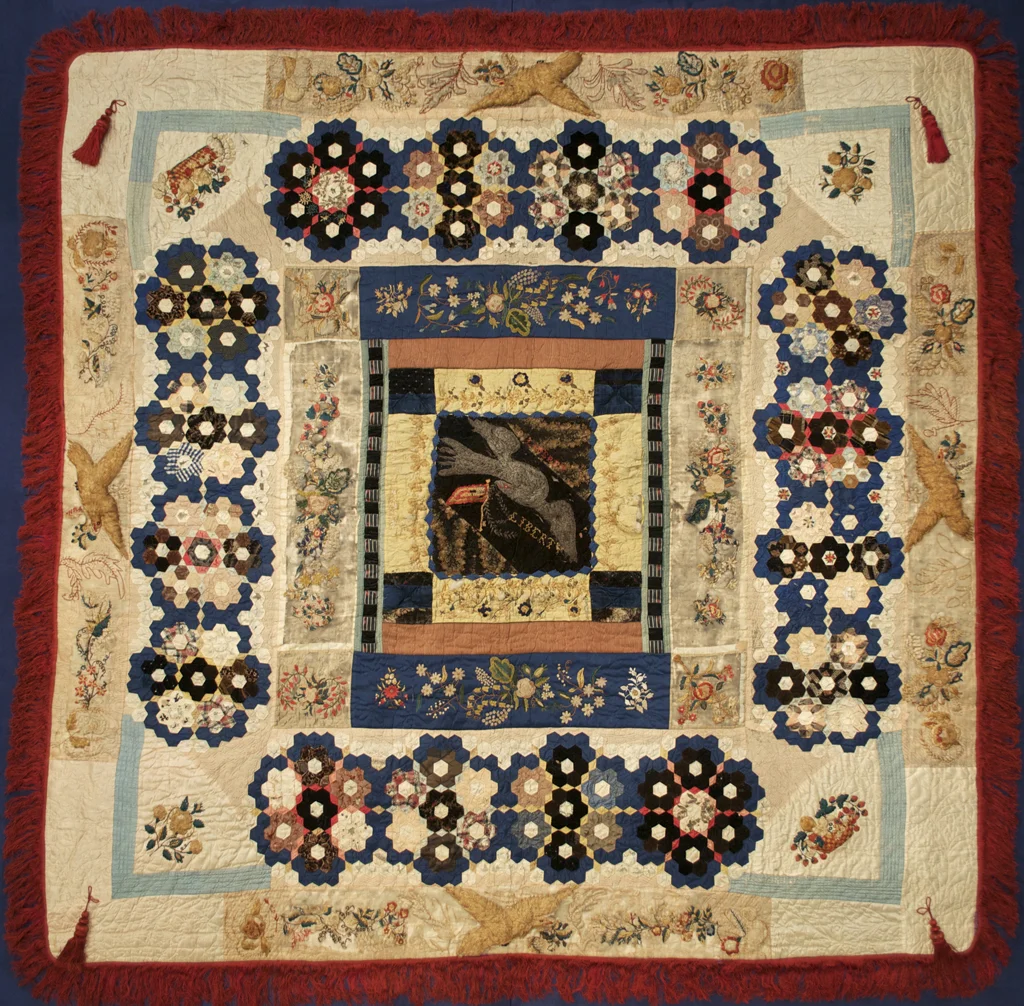 This quilt is attributed to Elizabeth Keckley, made between 1862 and 1880, after Lizzie bought her freedom. It’s made out of scraps of silk, which she probably pieced together with remnants of her clients’s dress materials. As such, it’s likely that…