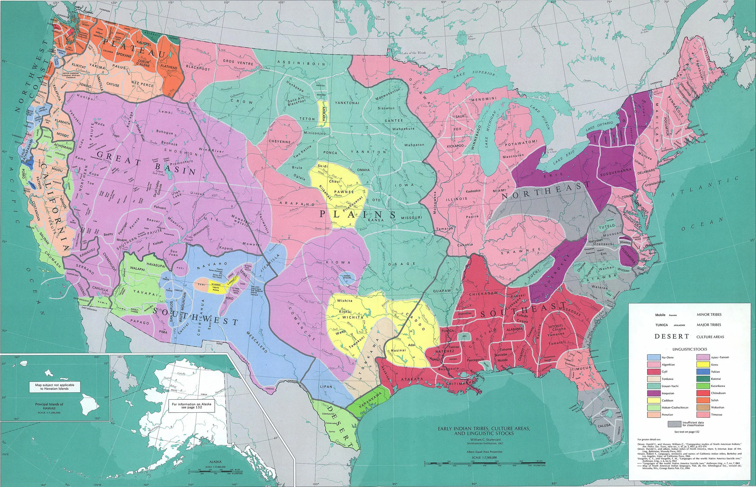 A handy map illustrating the different Native American tribes around America and their traditional lands. I can’t seem to find a consensus about which term is most respectful to use: Native American, or Indigenous American, or American Indian, so I’ve used them all and kept my fingers crossed. Map from Historyonthenet.com. There’s another cool map that shows tribes before colonization, which you can find here .