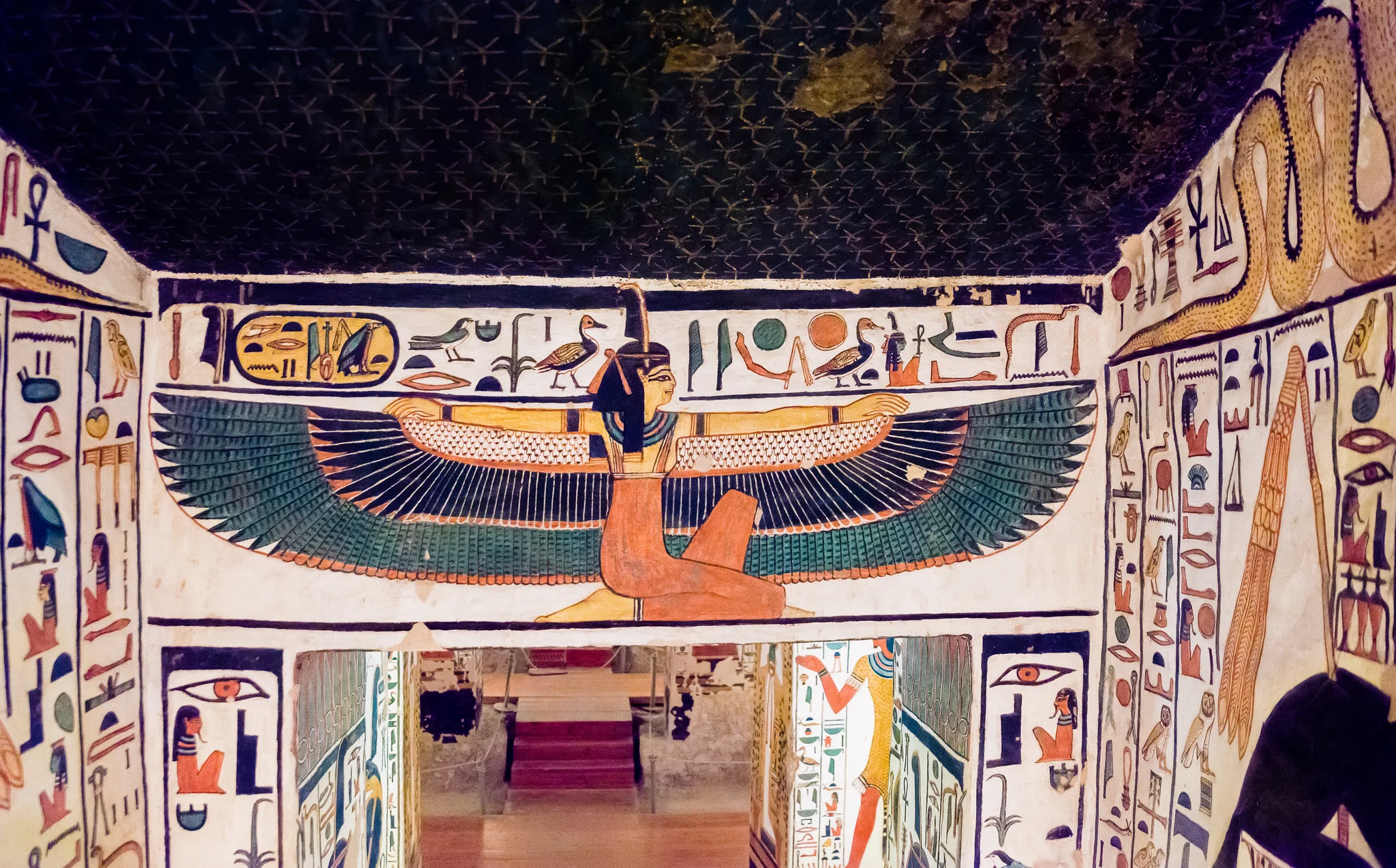 Nefertari spreads her wings and says WELCOME! This image comes from the entrance to her fabulous tomb. Courtesy of kairoinfo4u on Flickr.