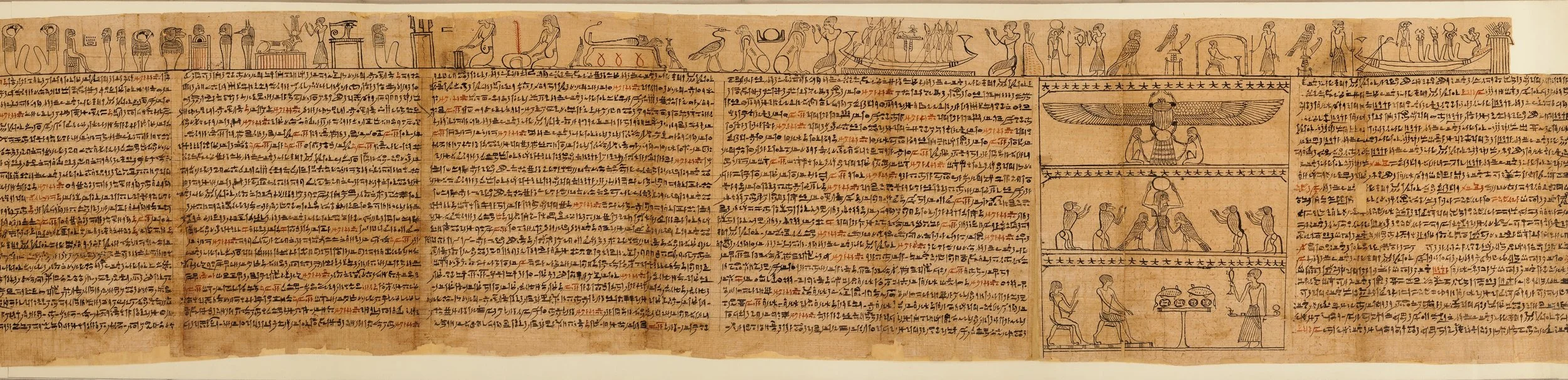 The Egyptians basically invented paper, like this ancient papyrus scroll, but not that many people could write in their beautiful hieroglyphics. From the Book of the Dead of the Priest of Horus, Imhotep (Imuthes), ca. 332–200 BCE. Courtesy of the Me…