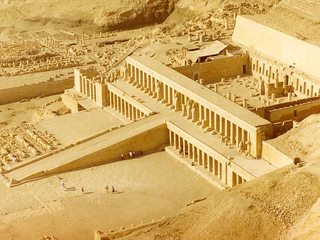 Hatshepsut’s amazing temple, Djeseru Djeseru (“holy of holies”). I had trouble finding royalty-free images to show you, so go and Google Djeser Djeseru or go hunting on National Geographic’s website. It’s an amazing sight. Wikicommons