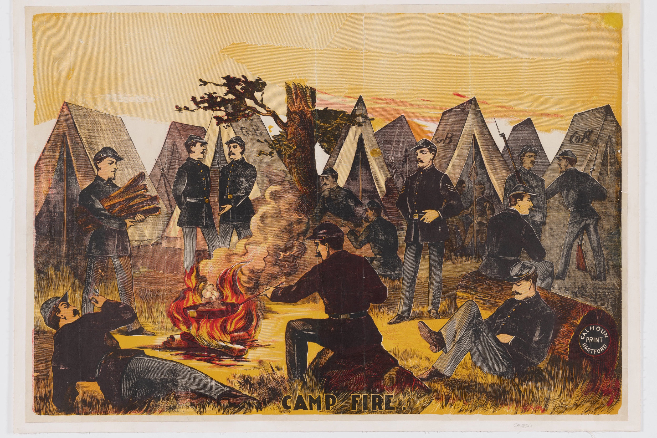 Soldiers chillin by the fireside, probably all very hungry. Courtesy of the Huntington Library.