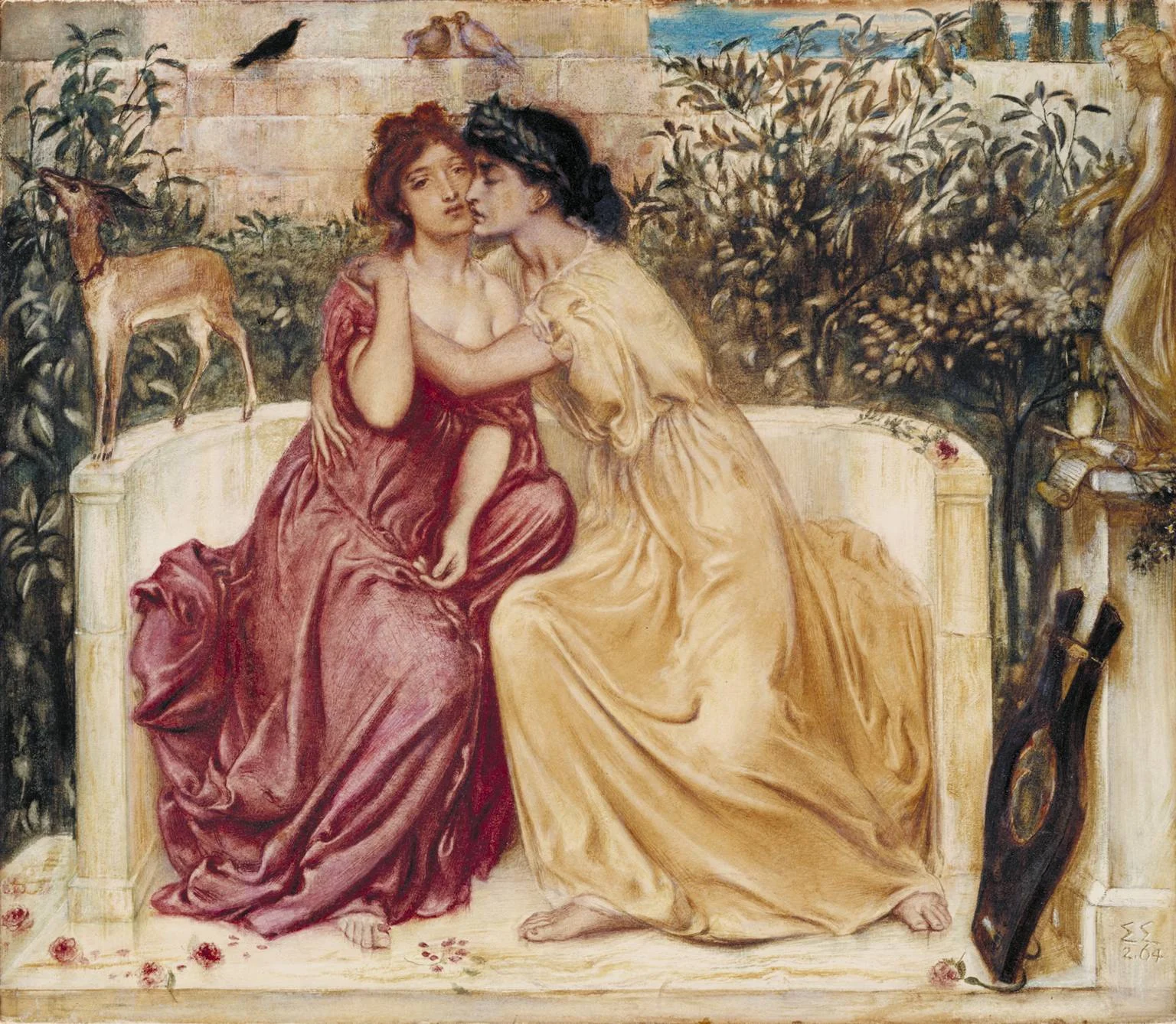 Sappho_and_Erinna_in_a_Garden_at_Mytilene_images of a lesbian Sappho, such as Simeon Solomon's painting of Sappho with Erinna were much less common in the nineteenth century..jpg
