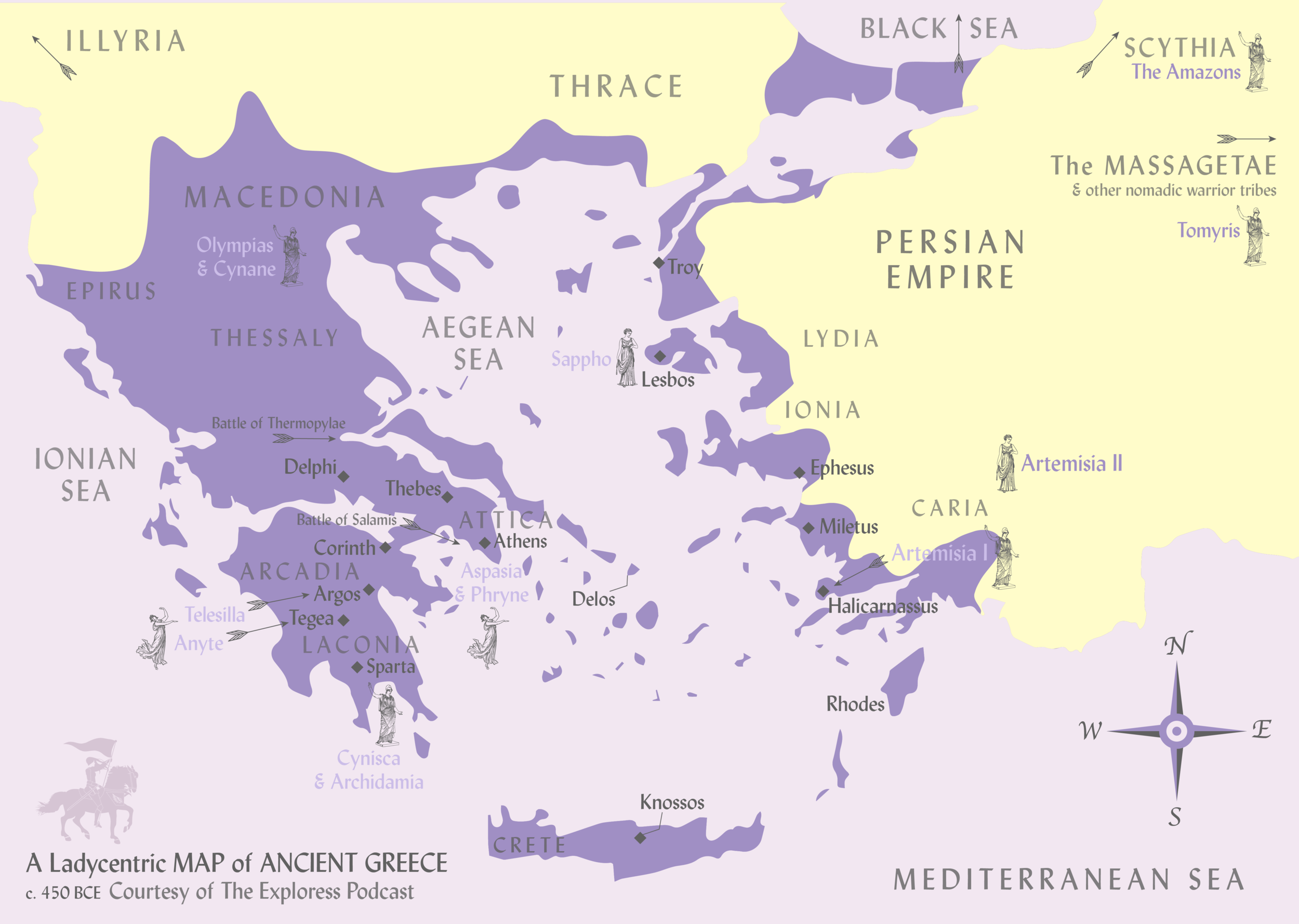 This map of ancient Greece highlights the women and places we touch on this season. It really comes to life when printed out at full size: so hop over to my Etsy shop and check it out!