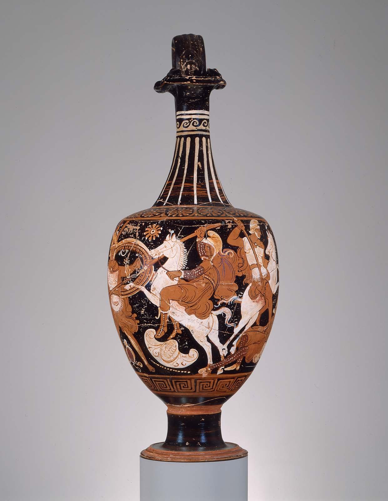 Pitcher (oinochoe) with battle of the Greeks and Amazons.jpg