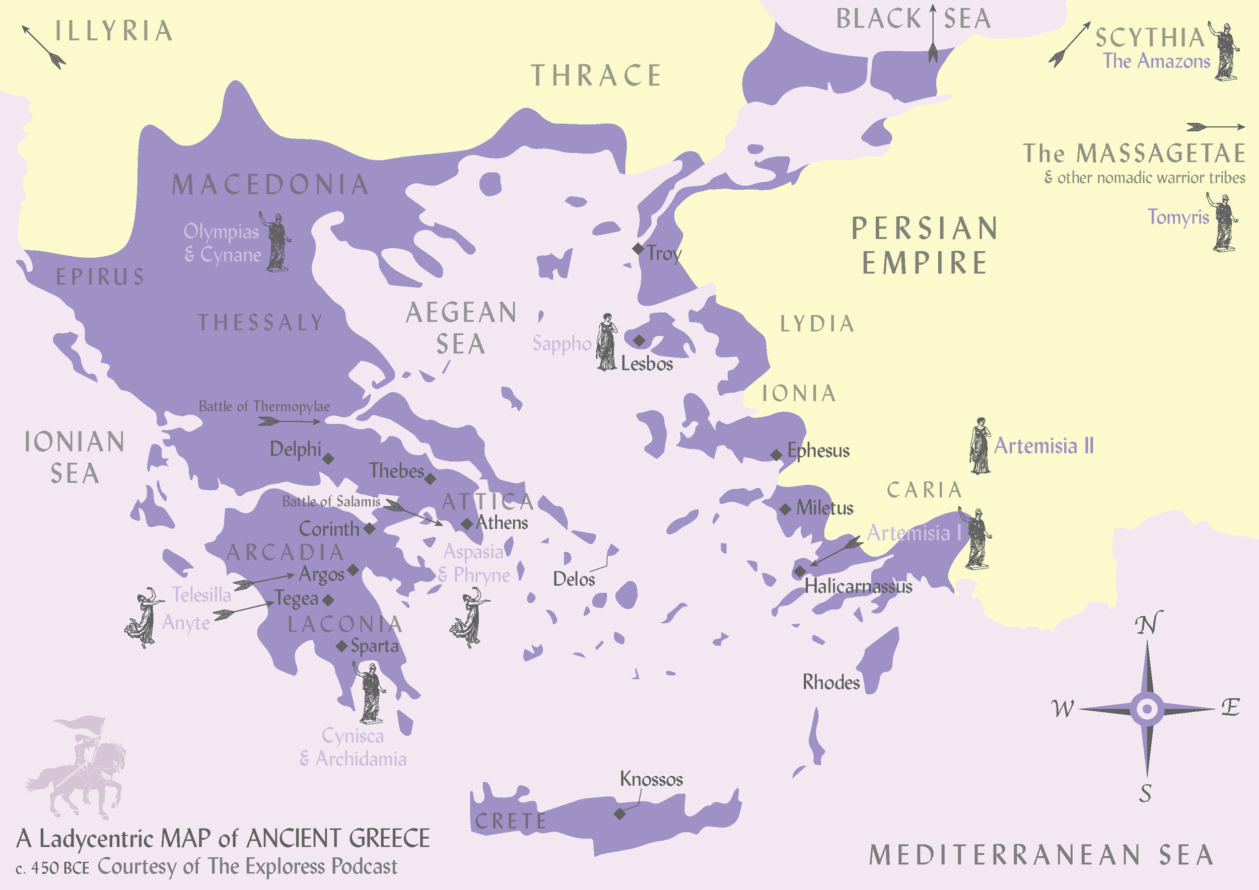 This map gives you at least some idea where the so-called Amazons lived, though their territory was very wide-ranging and stretched very, VERY far outside the average Greek’s world. If you like this map, check out the Exploress Etsy shop: you’ll fin…