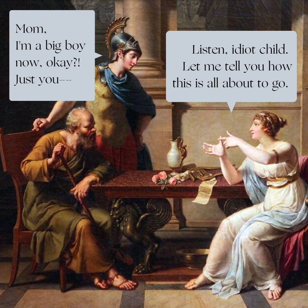 Once again this is NOT of Servilia, but I think it works just the same. “The Debate of Socrates and Aspasia,” c. 1800. Wikimedia Commons