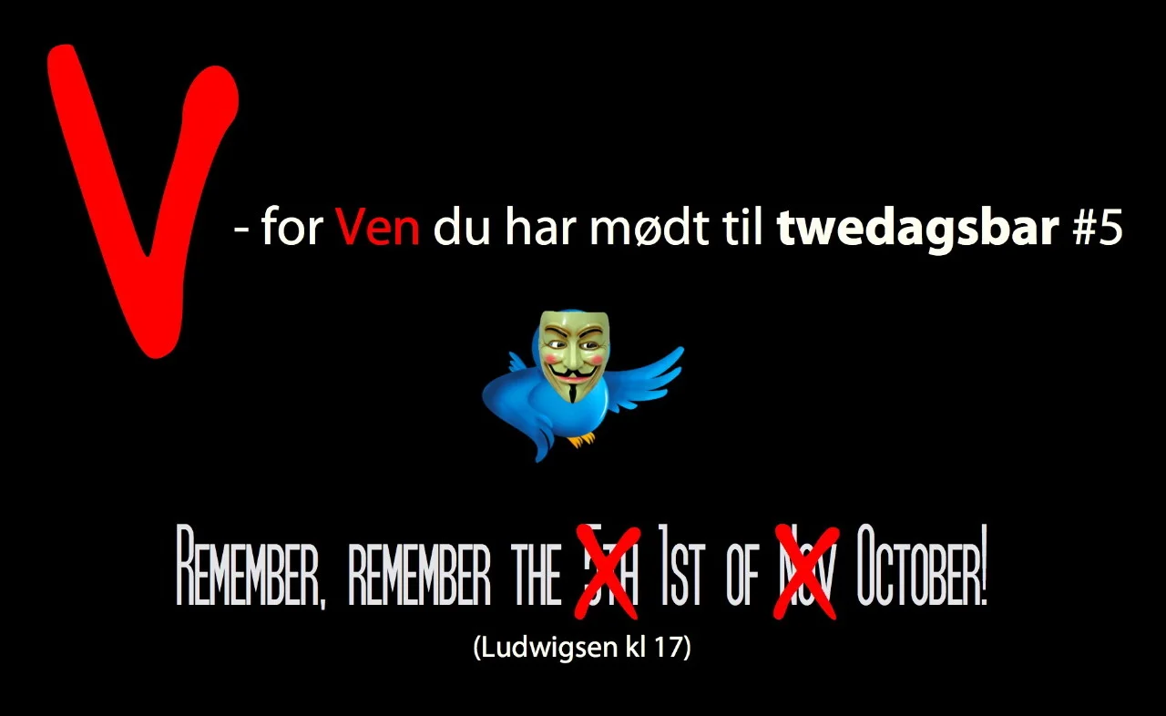 Twedagsbar #5 coming up! Midt i det grånende efterår lyser twittersfæren op som en glødelampe og varmer hjerterne for femte gang i år på Ludwigsen. Tilmelding sker som sædvanligt på Doodle: http://www.doodle.com/vafibb4amm4u79r3 Men du kan jo også skilte med din deltagelse på Facebook: http://www.facebook.com/event.php?eid=159271997419095 Vi ses 1. oktober kl. 17 på Ludwigsen!