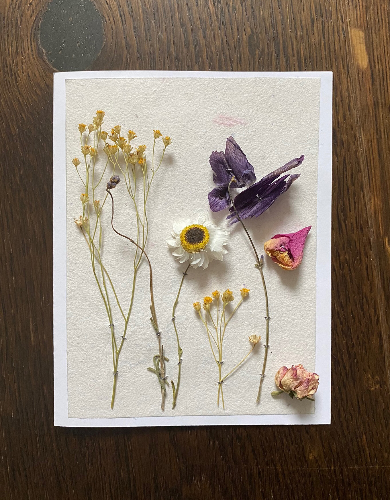  Hand stitched dried flower greeting card 