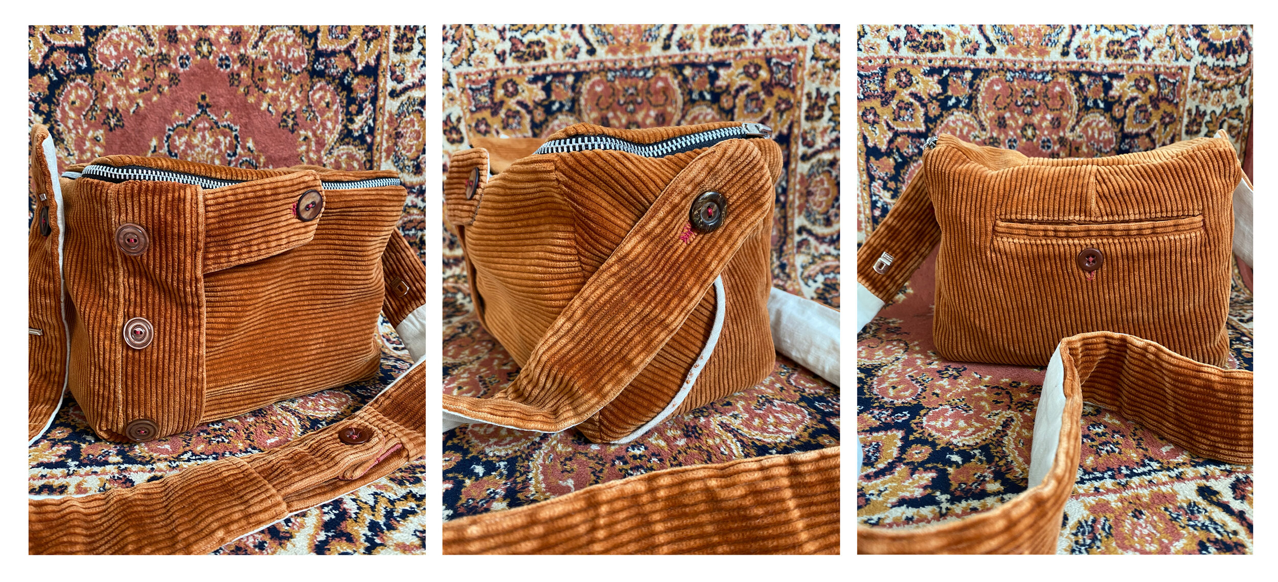  Upcycled camera bag made from cordling trousers 