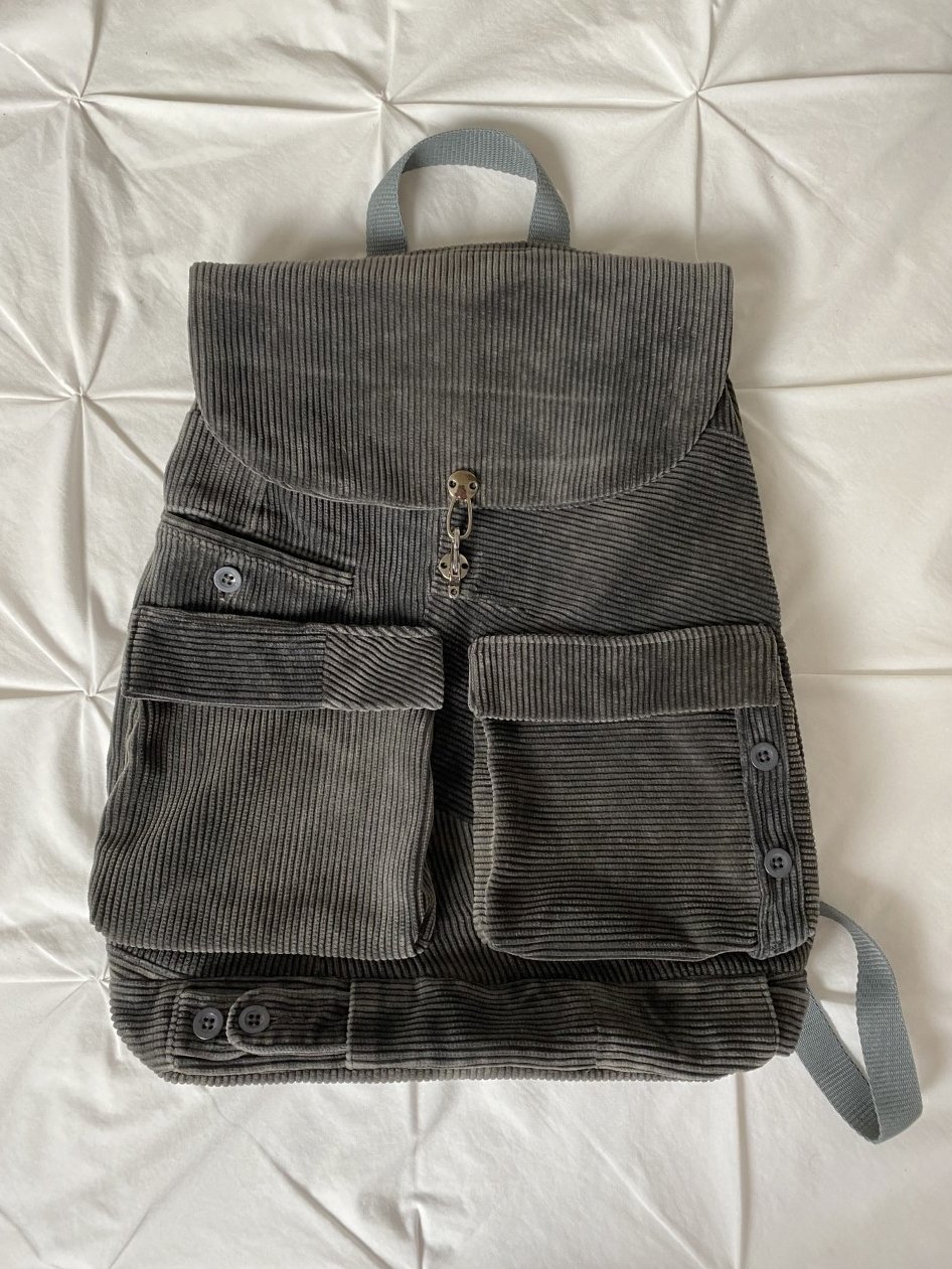  Isolation project: Upcycled backpack made from cordling trousers 