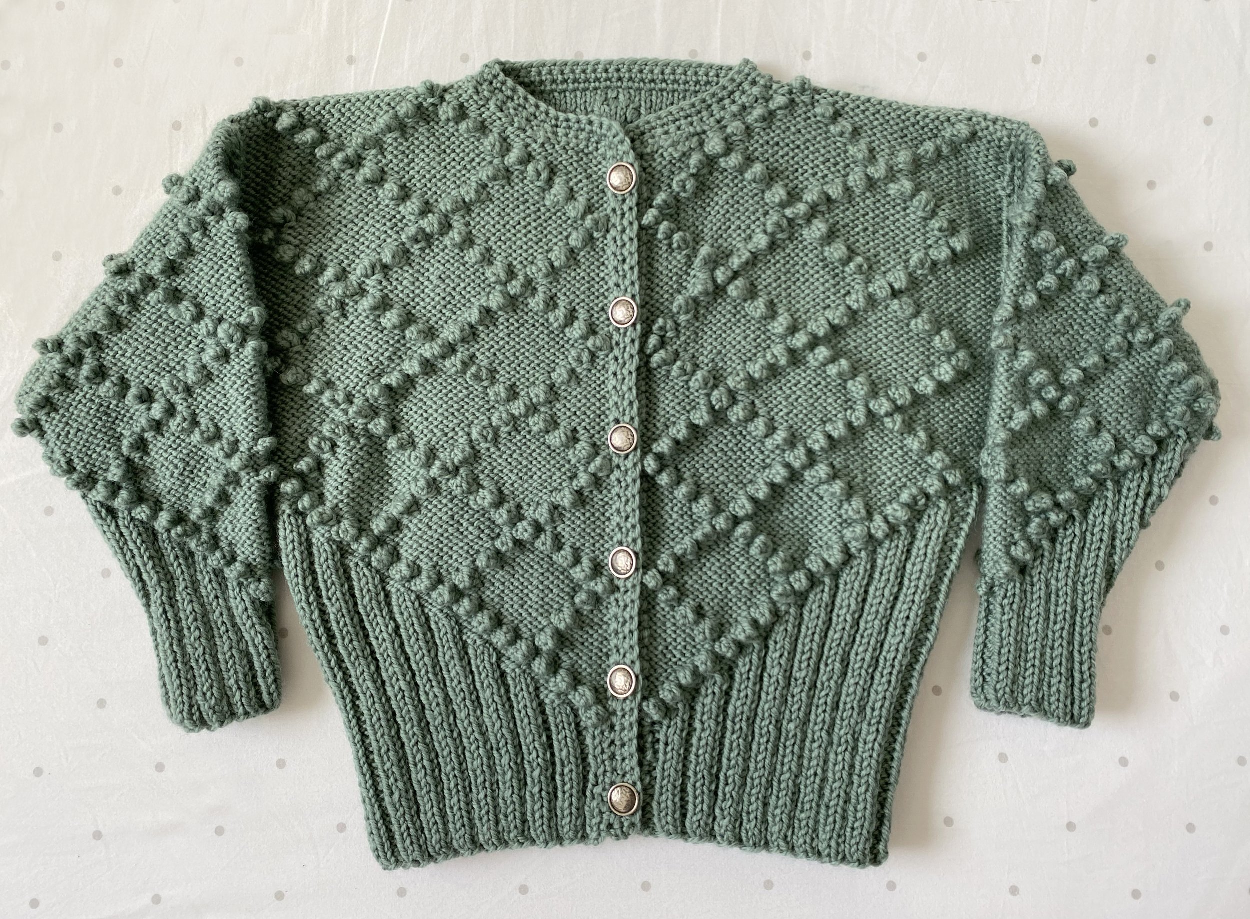 Bobble knit cardigan with crochet placket  