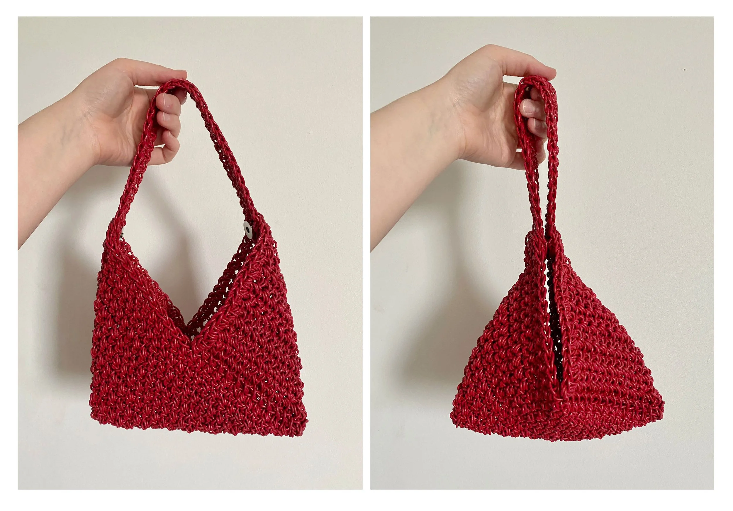  Red leather cord crochet bag  