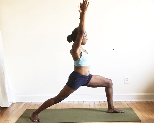 virabhadrasana 1. (back heel down + toes angled.)