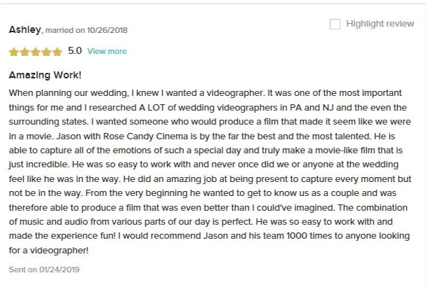 Our Favorite Review!  From Ashley and Nick.