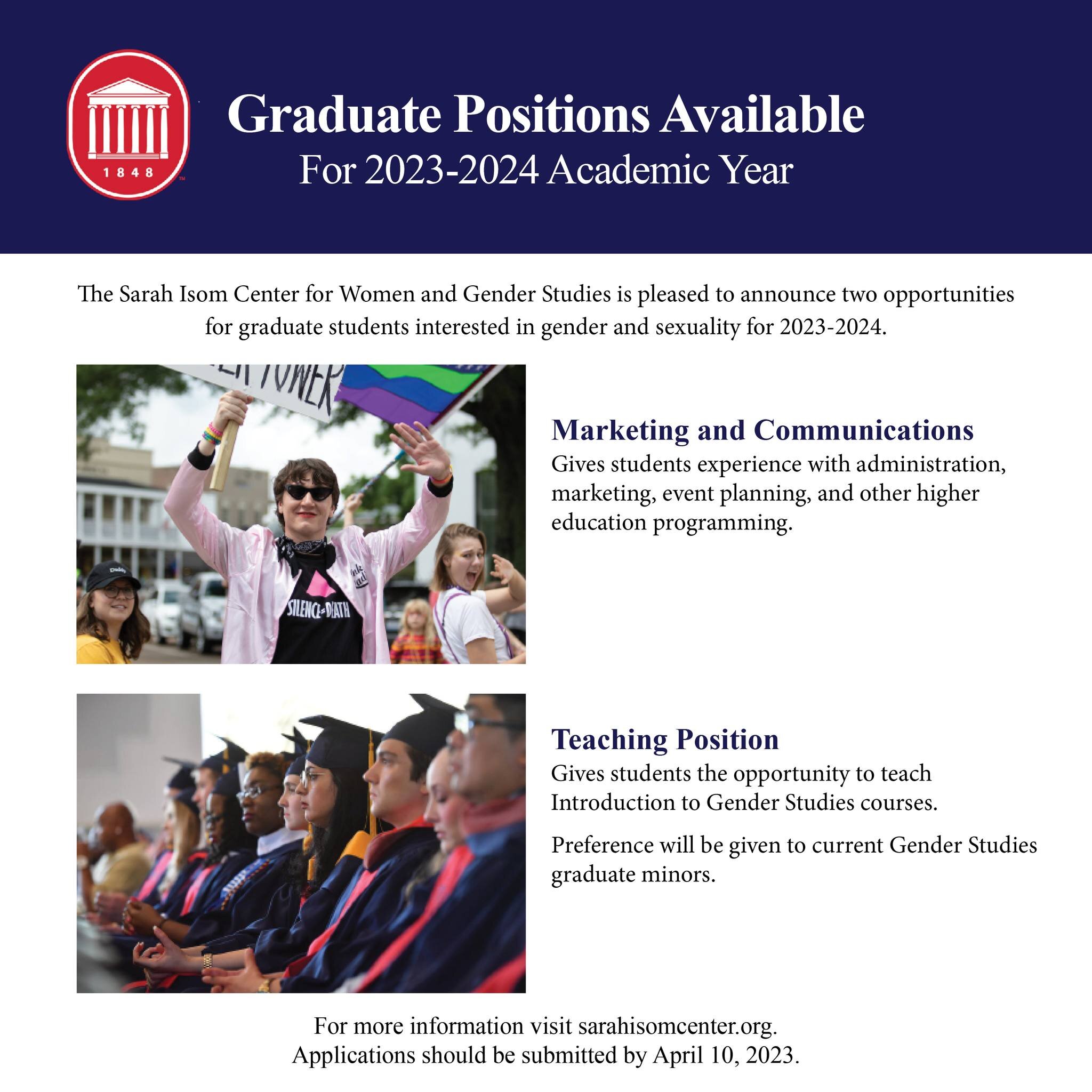 Graduate positions for the 2023-2024 academic year are now available! Visit sarahisomcenter.org for more information.