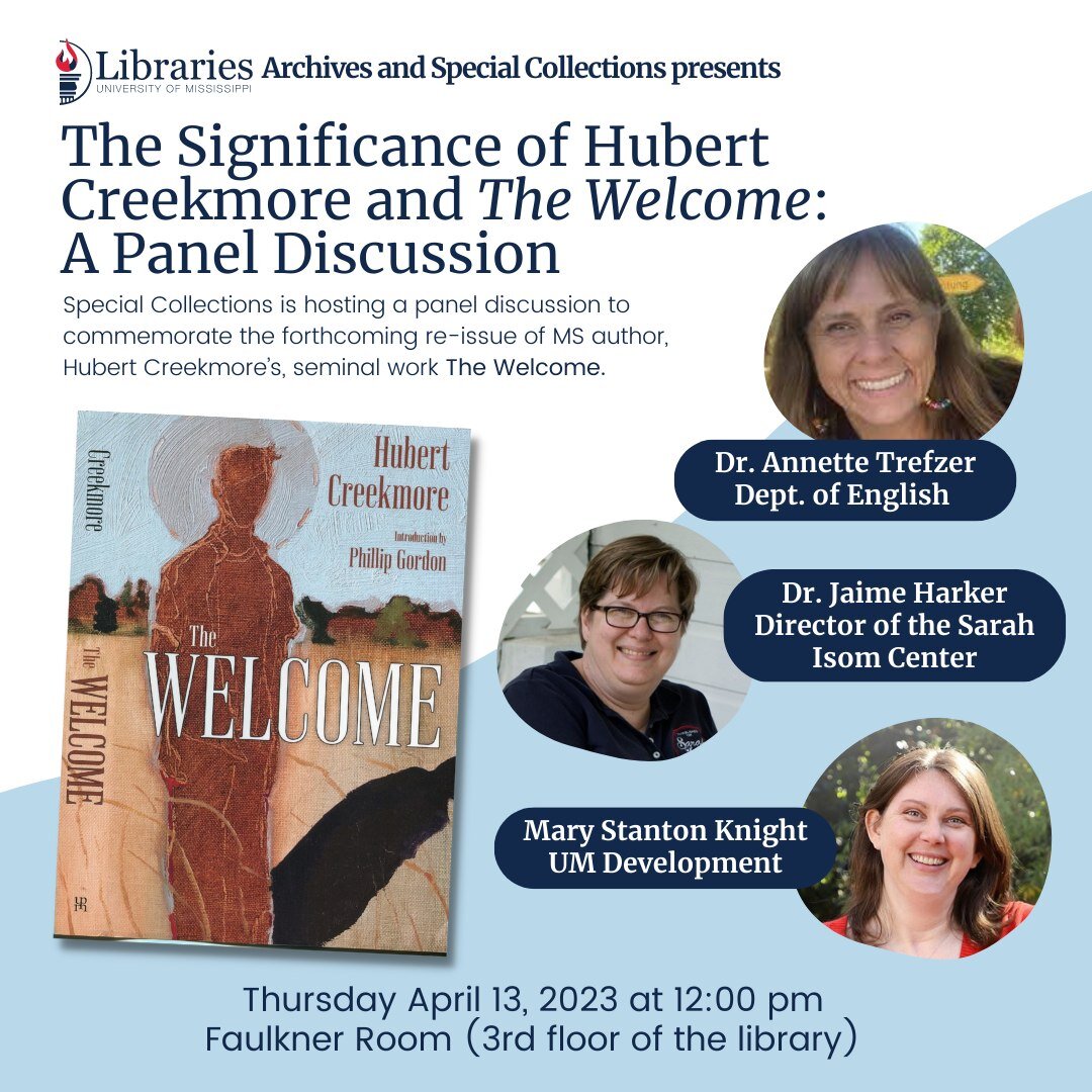 Join us on April 13 for a panel discussion on The Significance of Hubert Creekmore and The Welcome!!! 
#paneldiscussion #hubertcreekmore