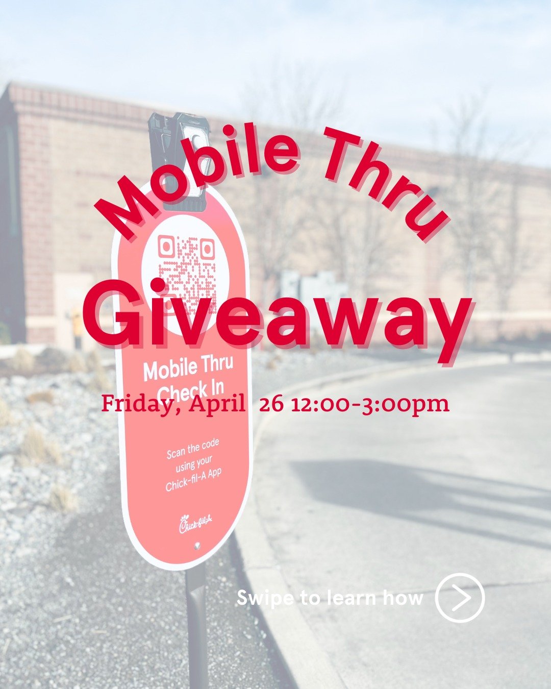 Friday, April 26, 12-3pm 📲 🚘
 
Come and see us in the Drive-Thru! 🚘 Place a Mobile Order 📲 for Pickup in our Drive-Thru Mobile Lane, receive a Free 5ct Chick-fil-A&reg; Chicken Nuggets automatically with your order. Visit the link in our bio to d