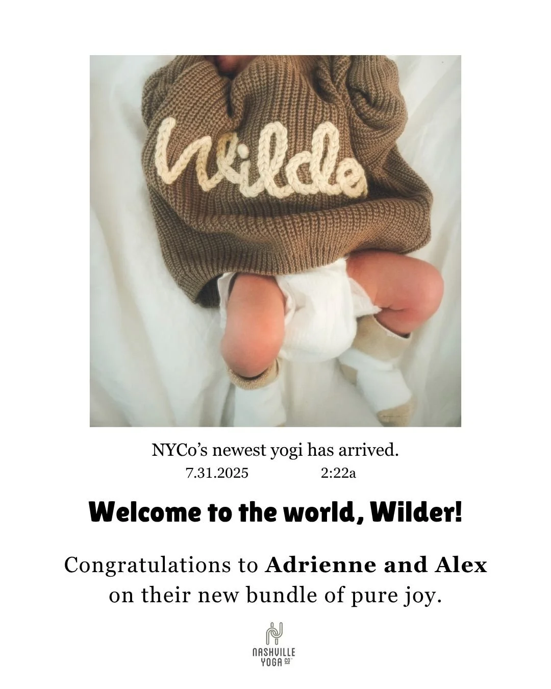 Congratulations, Adrienne! Best wishes in life for sweet Wilder! ❤

 #sweatyhugs #nashvilleyogaco #nashvilleyogateachers #nashvilleyogainstructor #nashyogaco