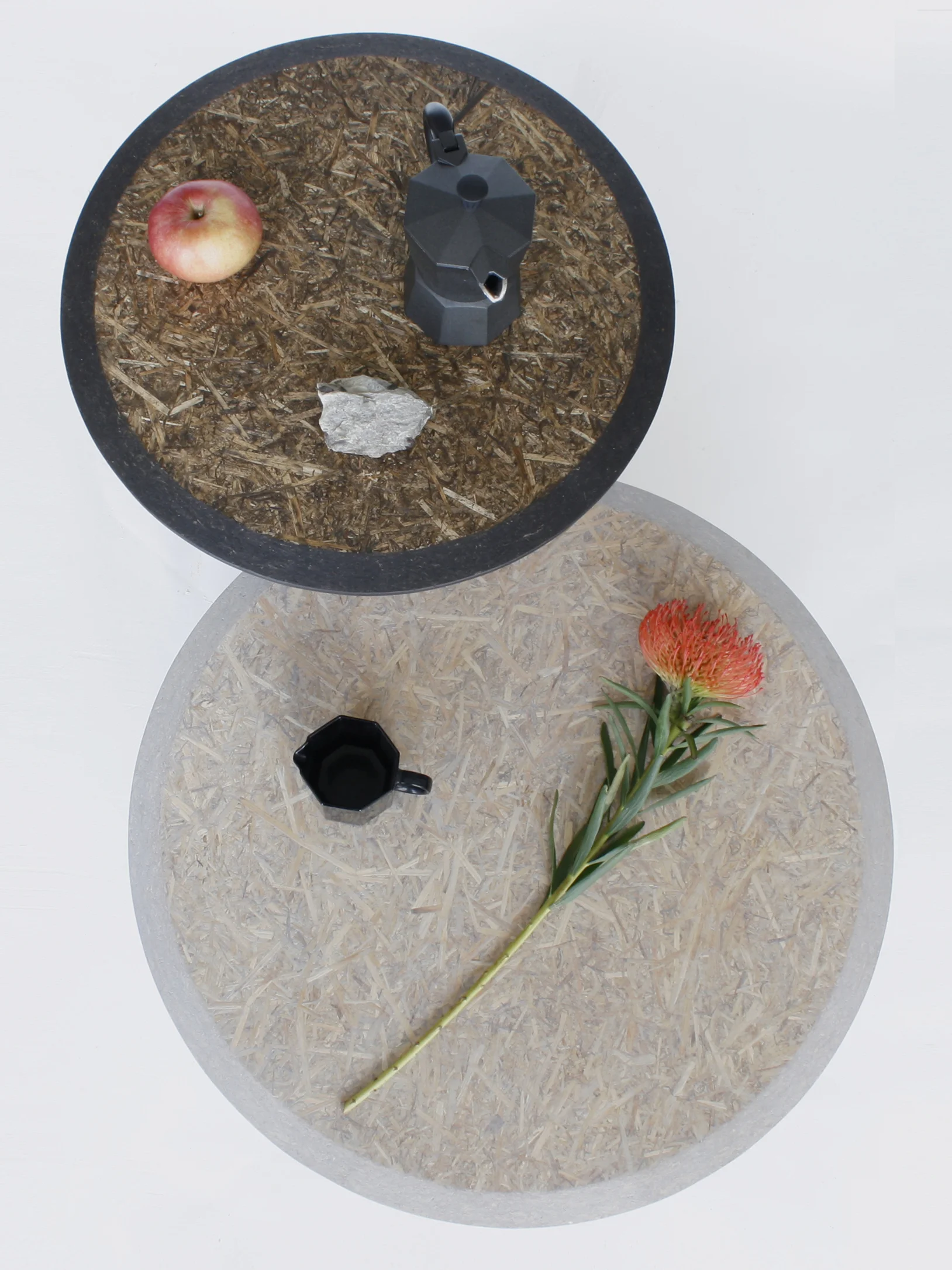 Straw sidetables -gray and black_styling top view- David Derksen Design.jpg