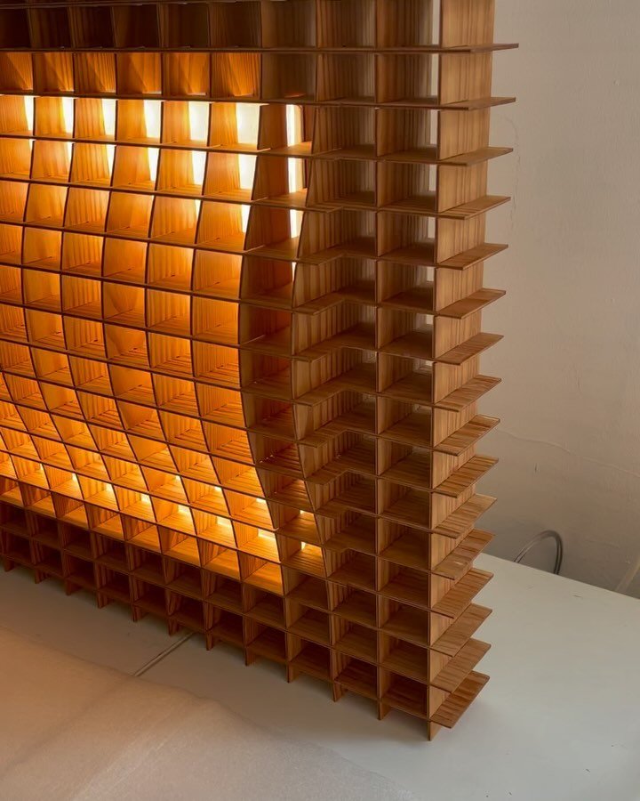 The Grid Light Pendant consist of a custom built LED panel and lasercut custom larch plywood parts. All assembled by us at the studio.
@arraylighting