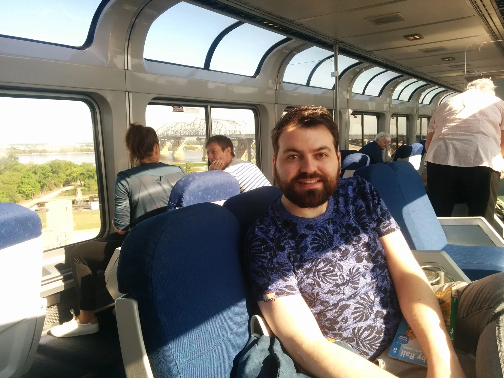 Just minutes after pulling out of New Orleans station the Sunset Limited crosses the Huey P Long Bridge and heads into bayou country. In the Sightseer Lounge Car you don't miss a thing.