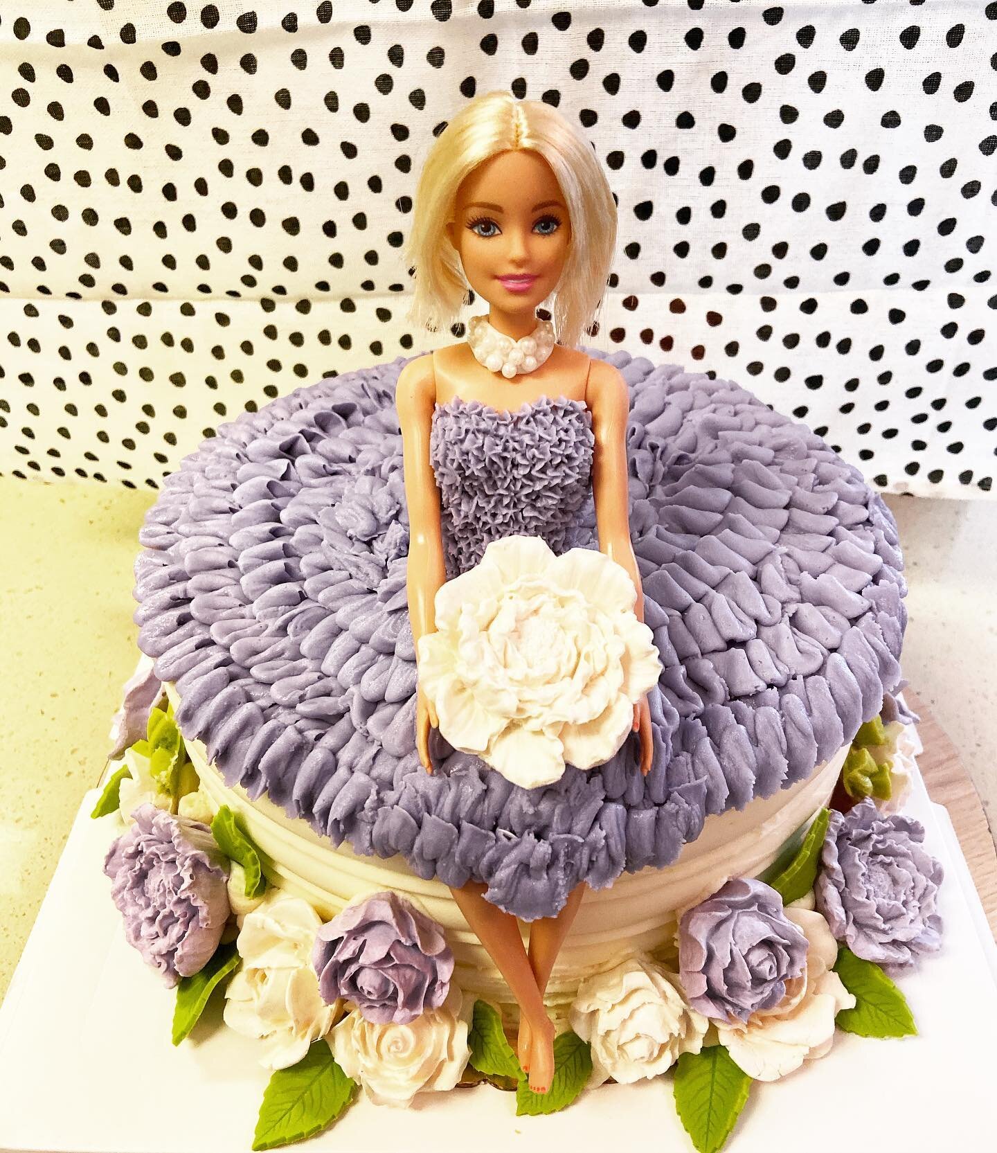 This beauty we affectionately began to call Bella, turned out so gorgeously! She is fresh off the lazy Susan! We had such a lovely time creating this elegant cake for a birthday so much so, we&rsquo;re ready to start celebrating half birthdays! 😆🤣 