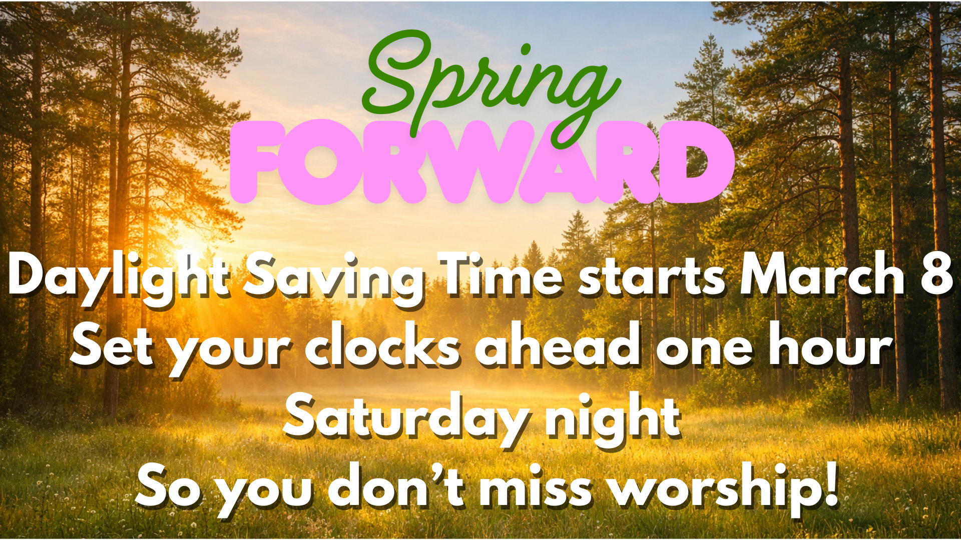 TIME CHANGE - SET CLOCKS AHEAD 1 HOUR