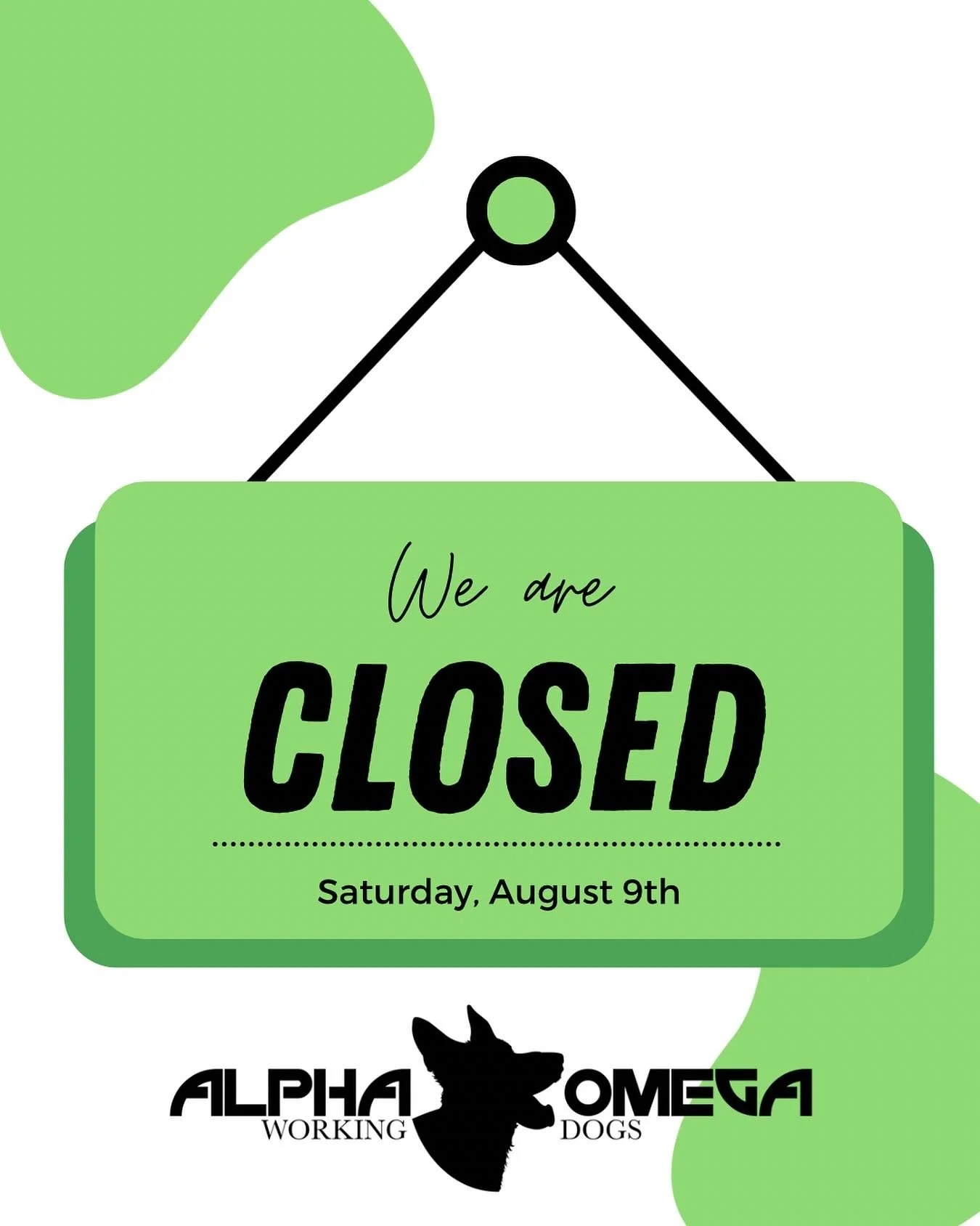 ‼️CLOSURE ALERT‼️

We&rsquo;re closed today, August 9th, but we&rsquo;ll be ready to welcome everyone back on Monday! Have a great weekend! 🐾