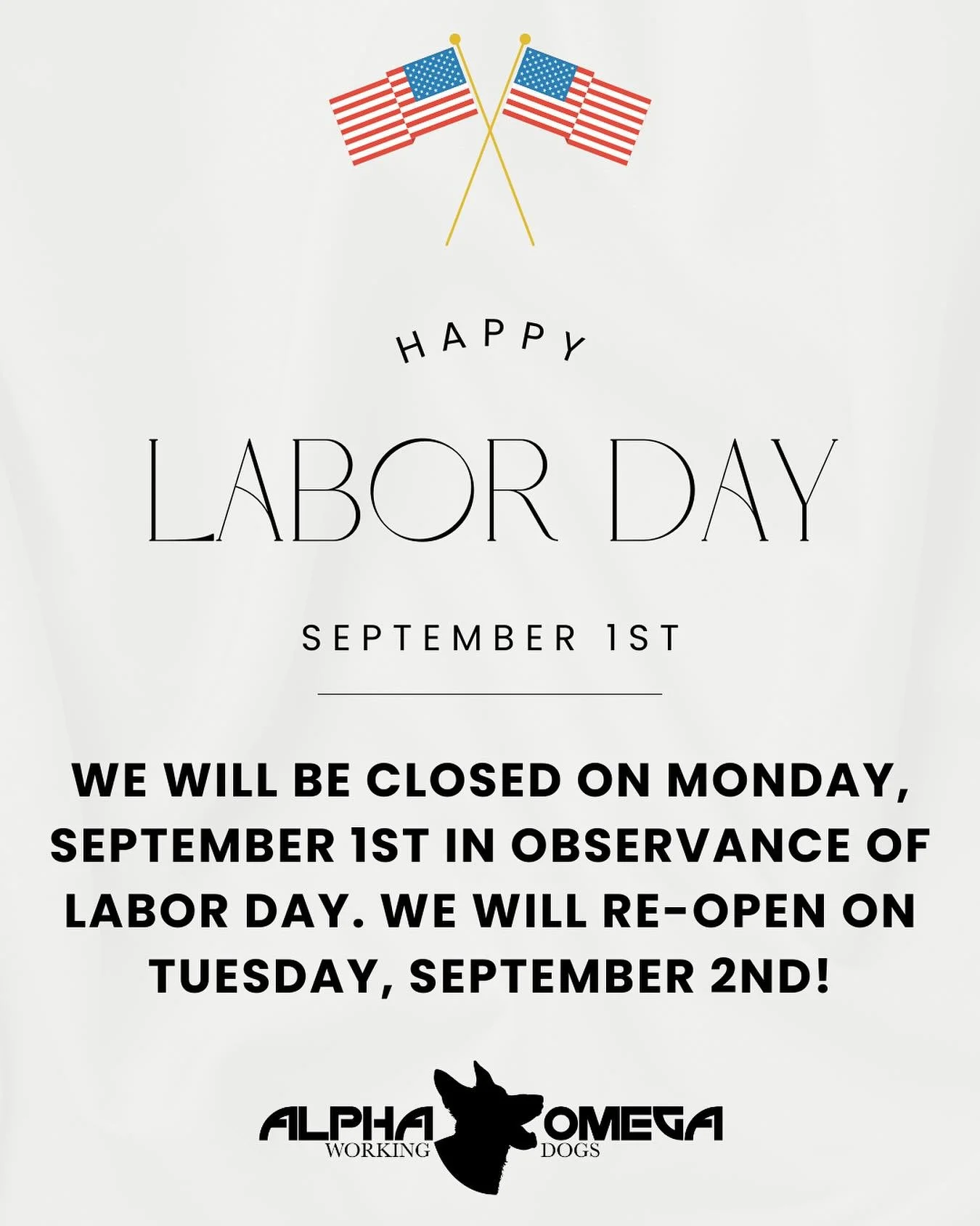 📢 We will be closed Monday, September 1st in observance of Labor Day and will reopen Tuesday, September 2nd.

Wishing everyone a happy and safe holiday weekend! ✨🇺🇸