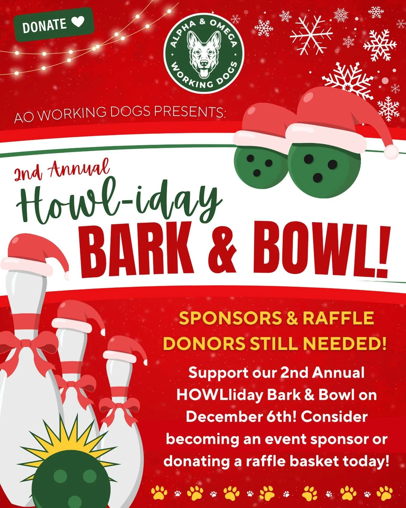 We are officially 22 DAYS AWAY from our 2nd Annual Bark and Bowl Fundraiser 🎳🐾🎄

There is still time to extend your heart and hands, and we would LOVE your help! 🙌 with your support, we hope to raise more than last year and make this year&rsquo;s