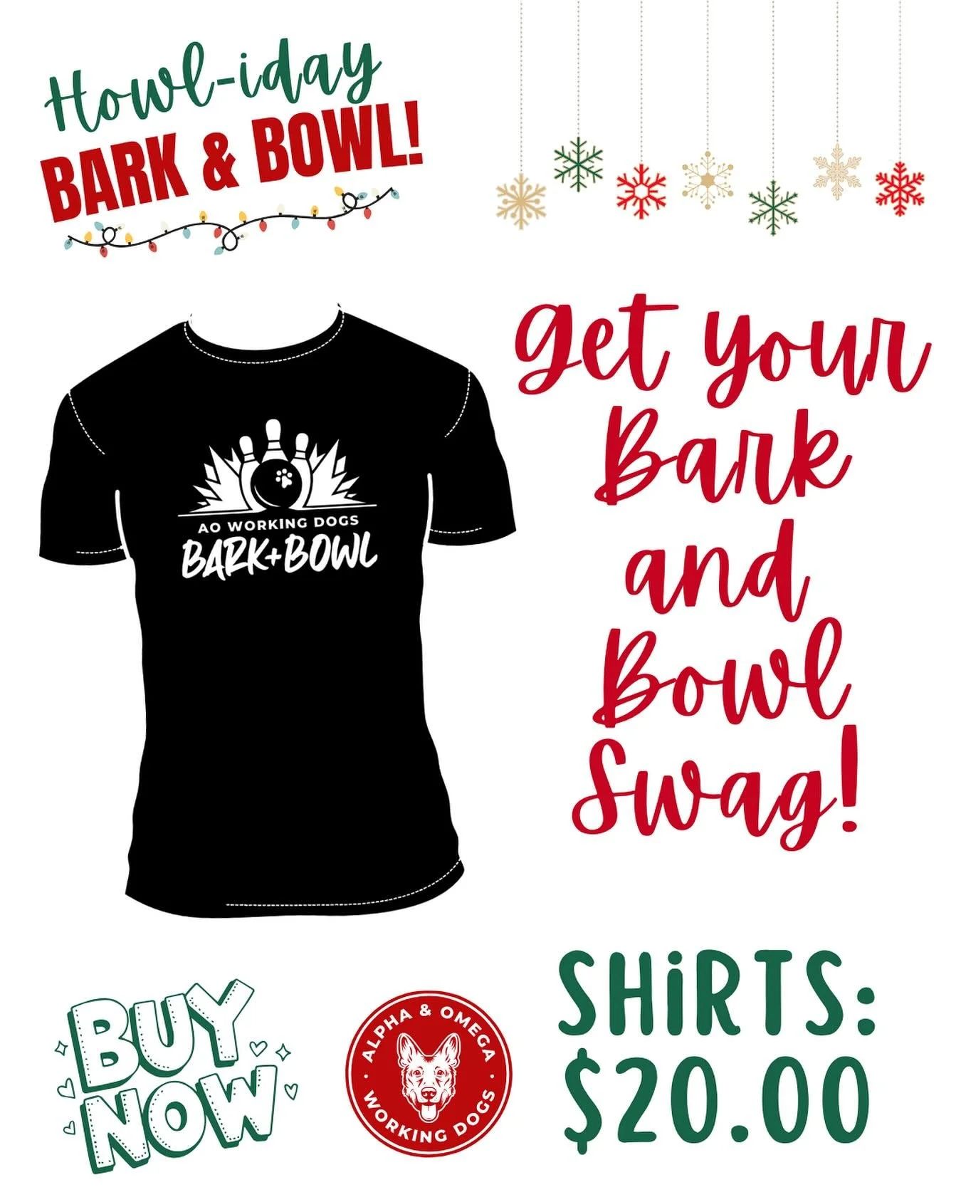 🎄🐾 Bark &amp; Bowl shirts are now for sale! 🎳🐶

Hurry before they sell out! ❤️💚

Not able to make the event but still want to show your support?

Or accidentally walked past the merch table? 👀

GREAT NEWS!! &mdash; there&rsquo;s still time to g