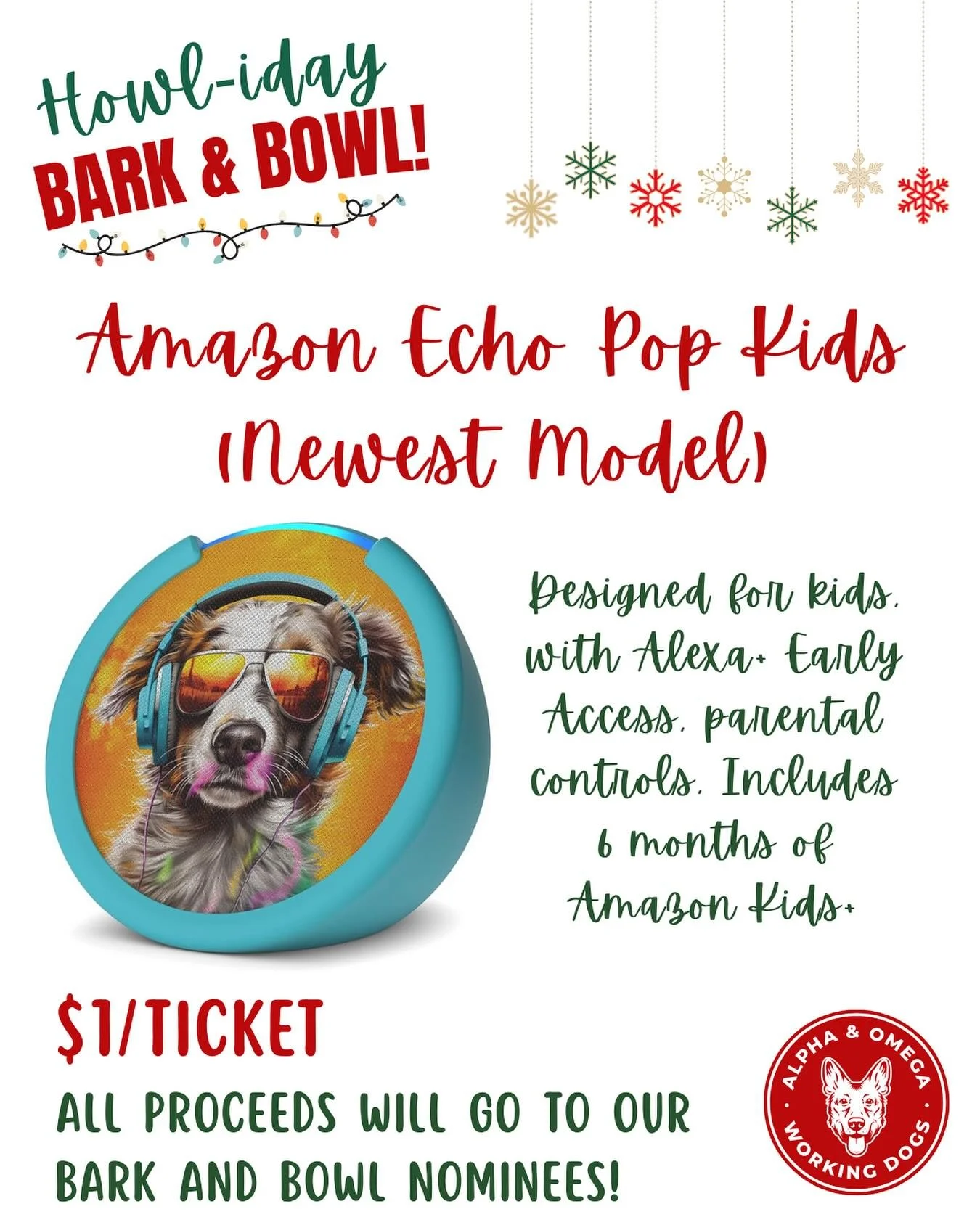 &lsquo;Tis the season for giving! ❤️🐾 

There&rsquo;s still time to contribute to our Bark and Bowl honorees and make a difference.

Enter our holiday raffle for your chance to win a brand-new Amazon Echo Pop Kids! 🎁

💵 Cost: Only $1 per ticket.

