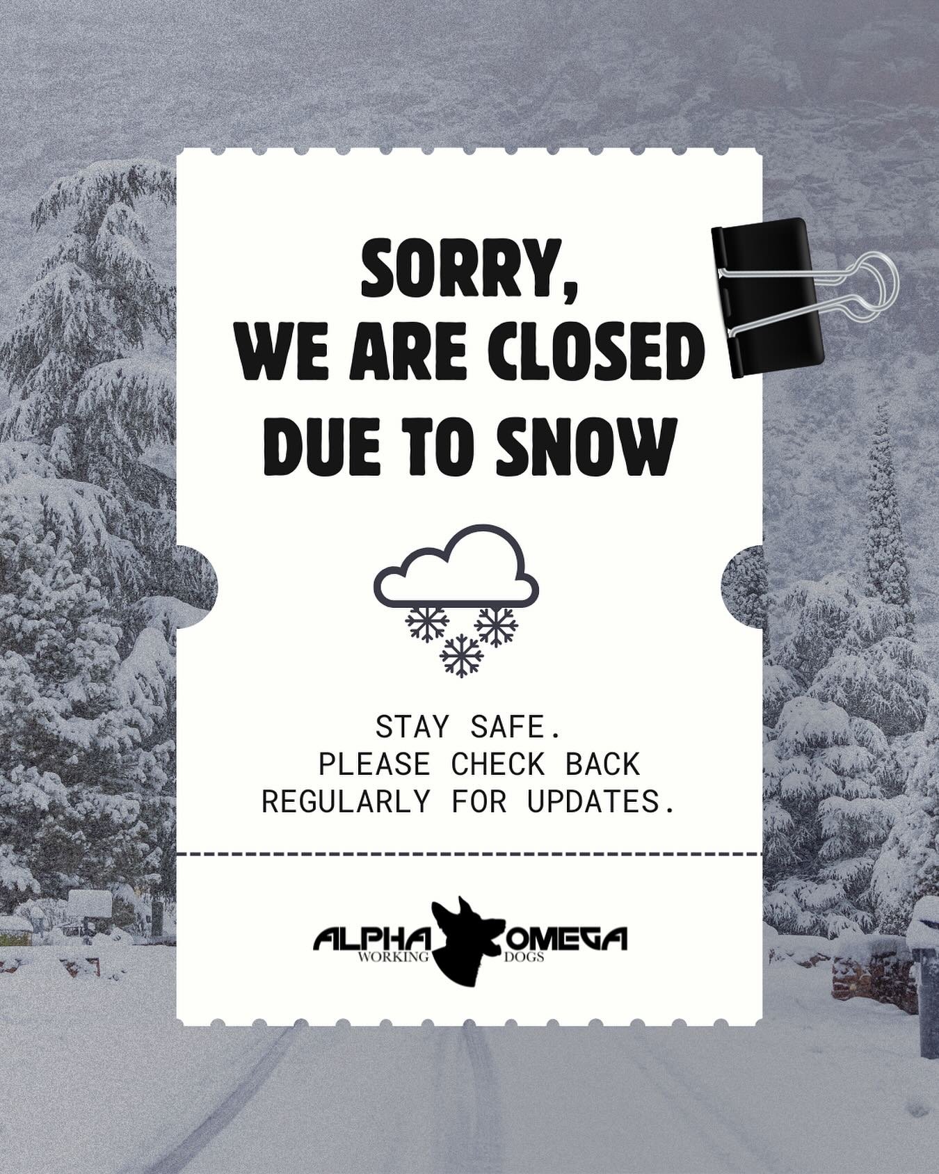 ❄️ Snowstorm UPDATE ❄️

We hope everyone is staying safe and warm during the storm 🤍 

Due to the inclement weather and the current state of emergency in our area, our facility will be closed tomorrow, Monday, January 26th.

If you have a session sc