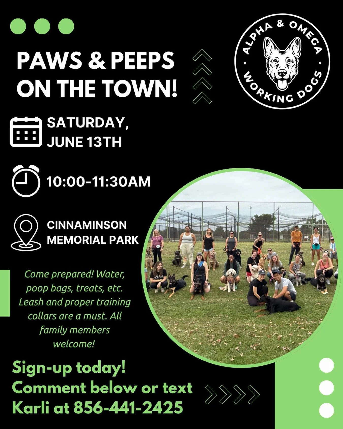 ☀️ Sunshine, warm days, and PACK WALKS are back!🐾

Join us this Saturday, June 13th, from 10:00&ndash;11:30 AM at Cinnaminson Memorial Park for a fun morning of walking, socializing, and enjoying the beautiful weather with fellow PAWSITIVE pups and 