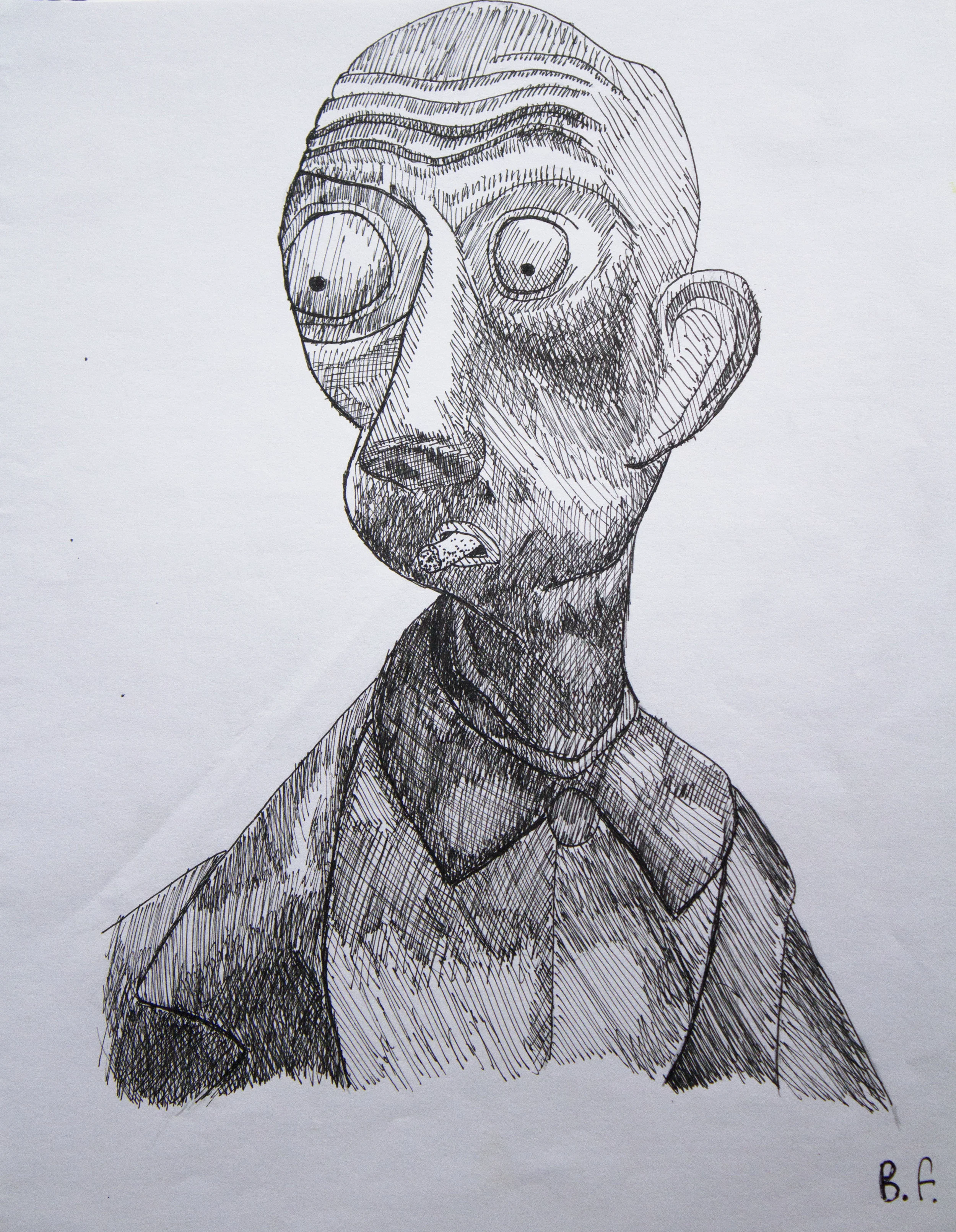 A bust of a smoking man, shocked.
