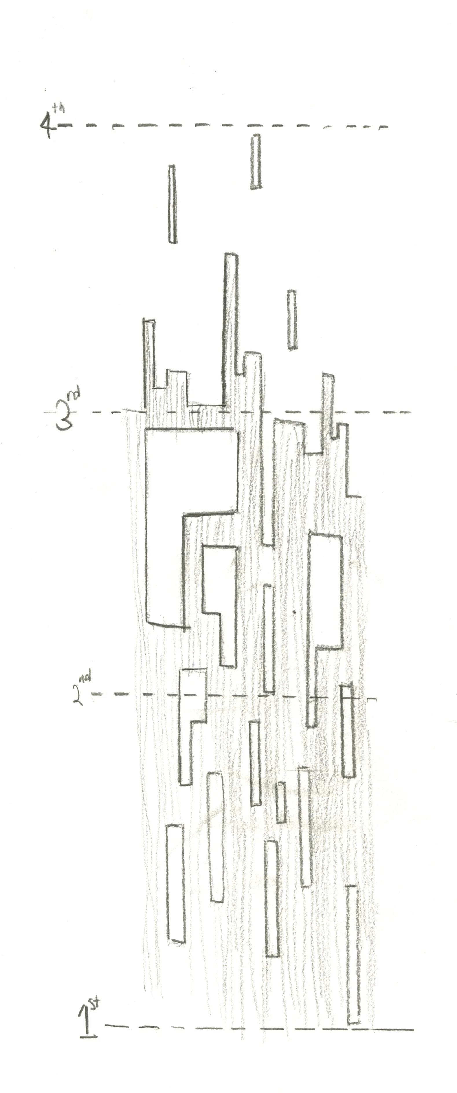 A initial design for a facade system for 100 Wellington St. Portrait Galley, utilizing the design of birch bark to allow privacy on the lower section, but light on the top.