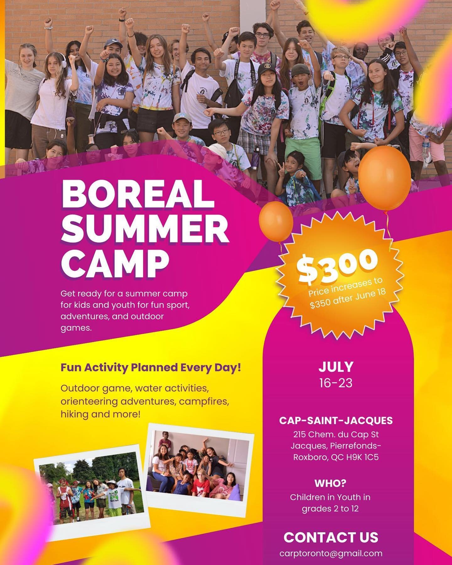 Registration for Camp Boreal in Quebec, Canada is still open for this summer! Anyone entering 2-12th grade is welcome yay!
⠀⠀⠀⠀⠀⠀⠀⠀⠀
Dates: July 16-23
Cost: $350 CAD (approx. $265 USD)
Registration (link in bio too): https://forms.gle/q14S7VkSD3Tc3Ld