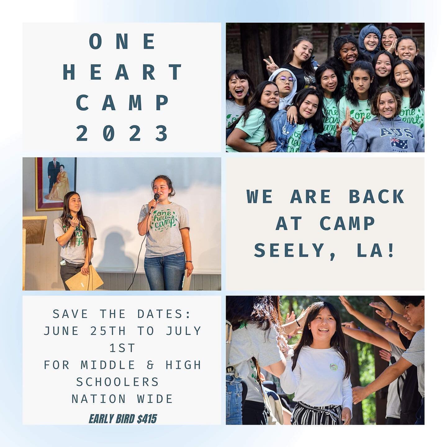 Summer Camp season is around the corner y&rsquo;all☀️
⠀⠀⠀⠀⠀⠀⠀⠀⠀
One Heart Camp registration is open for middle and high schooler&rsquo;s nationwide! Regular price is $425 and the deadline to register is June 11.
⠀⠀⠀⠀⠀⠀⠀⠀⠀
Use the link in our bio to r