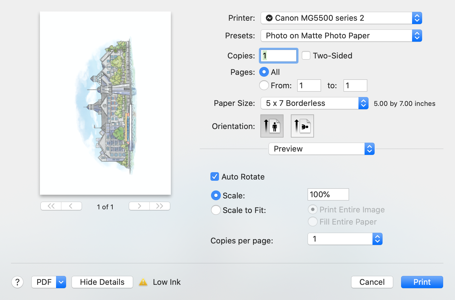 Printing a 5x7 NO Trim Marks on 5x7 paper