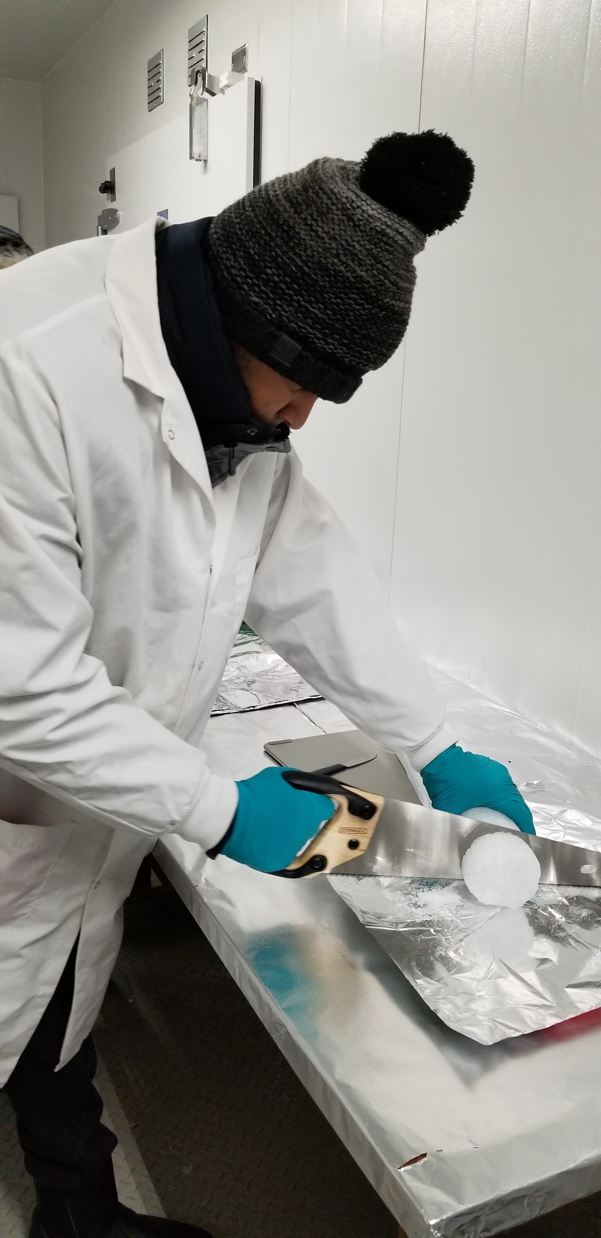 Daniel sections an ice core from Ellesmere Island
