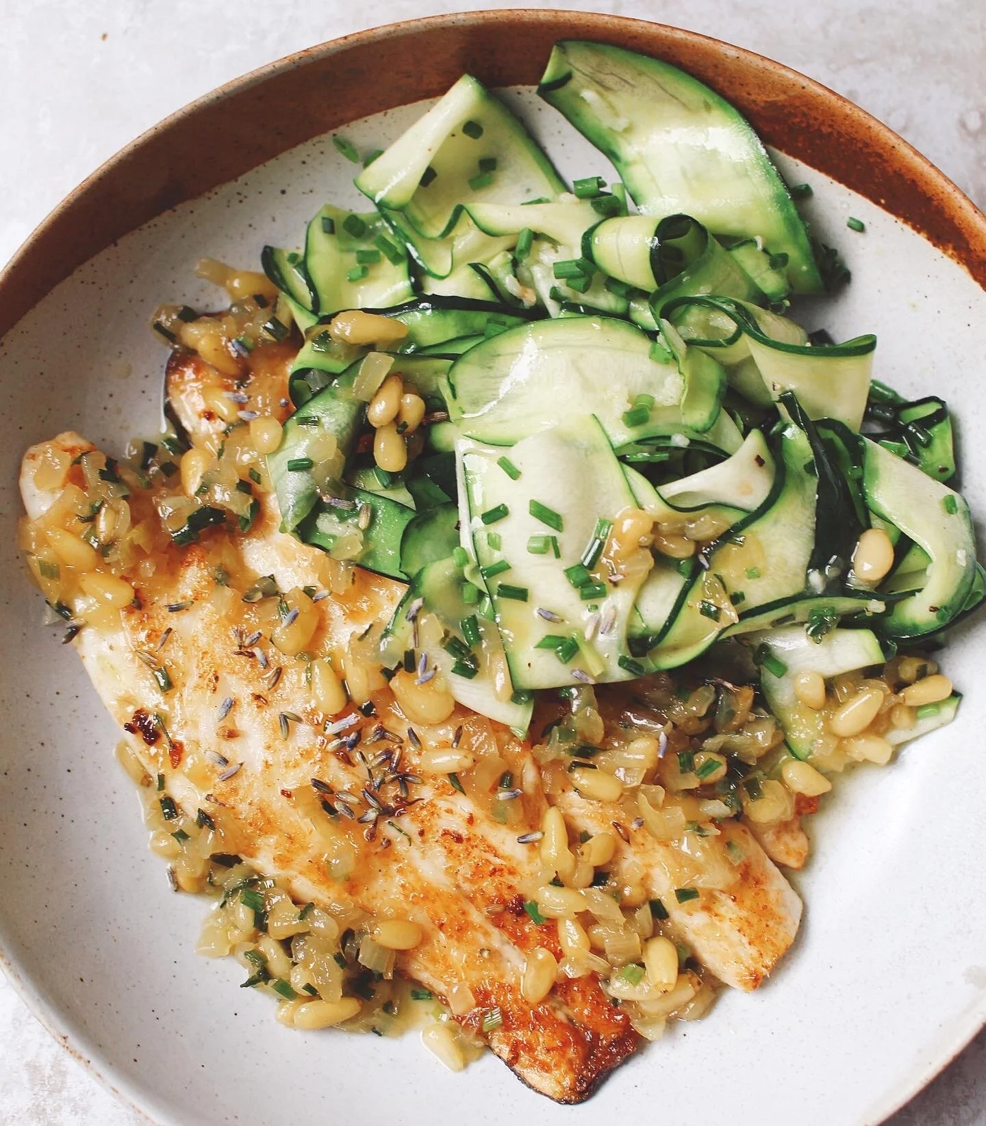 SEA BASS, HONEY SAUCE, COURGETTE TAGLIATELLE 