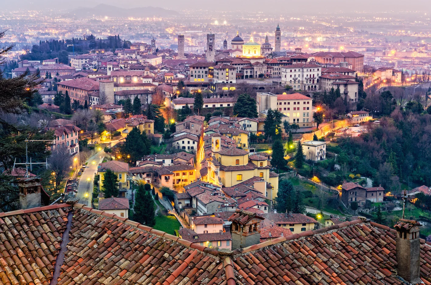 Panorama di Bergamo all'imbrunire