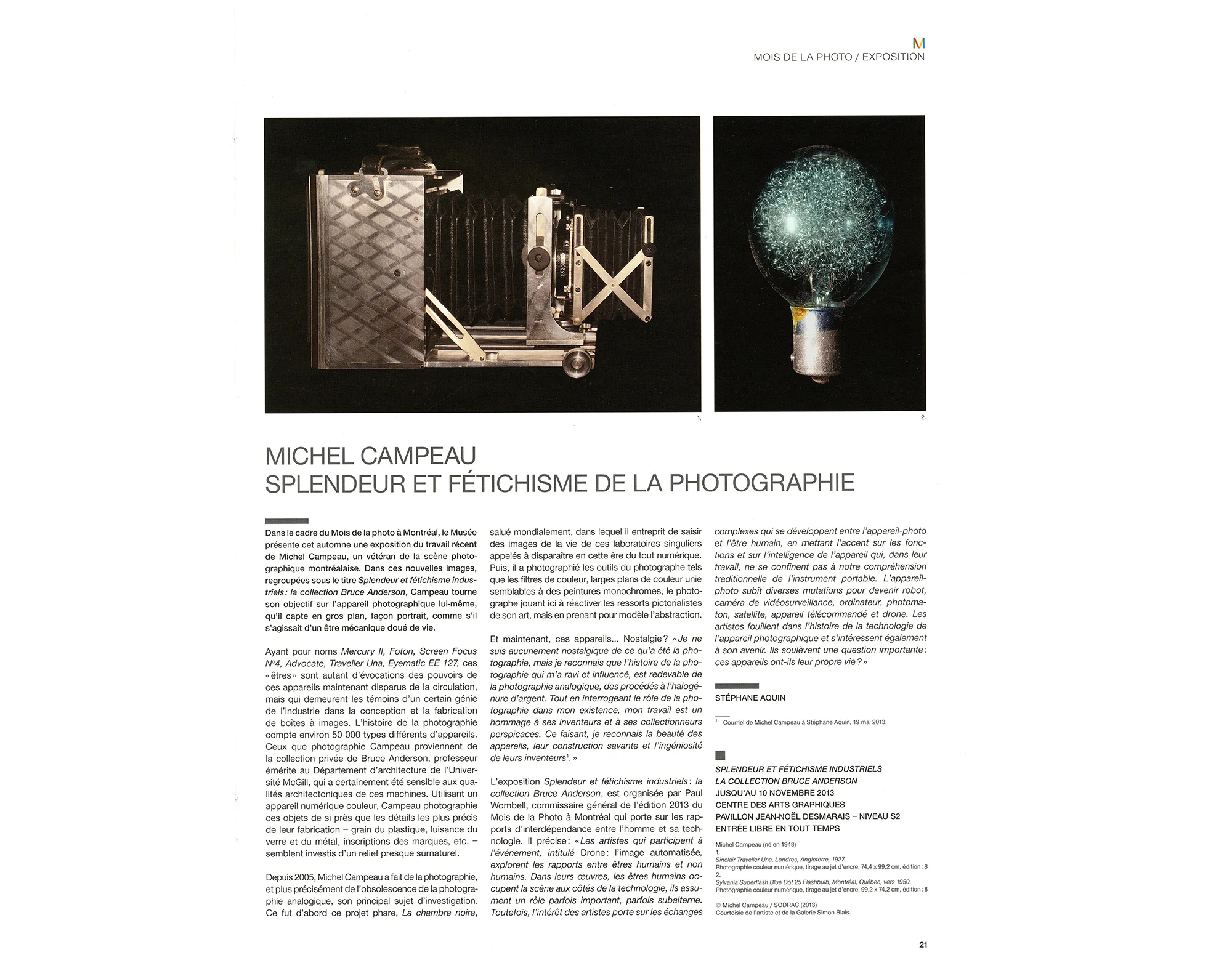 Stéphane Aquin, La revue du Musée des Beaux-Arts de Montréal, de septembre à décembre 2013, p. 21